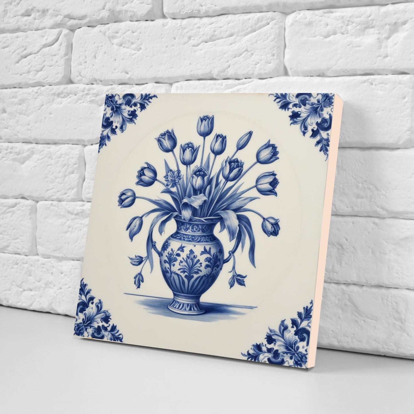 Delft Tulip Tile- Delft Blue Tile -Set of 2 Ceramic Delft Floral Tiles- Flower Tiles - Delft Prints Wall - Kitchen Backsplash, Sink,Bathroom