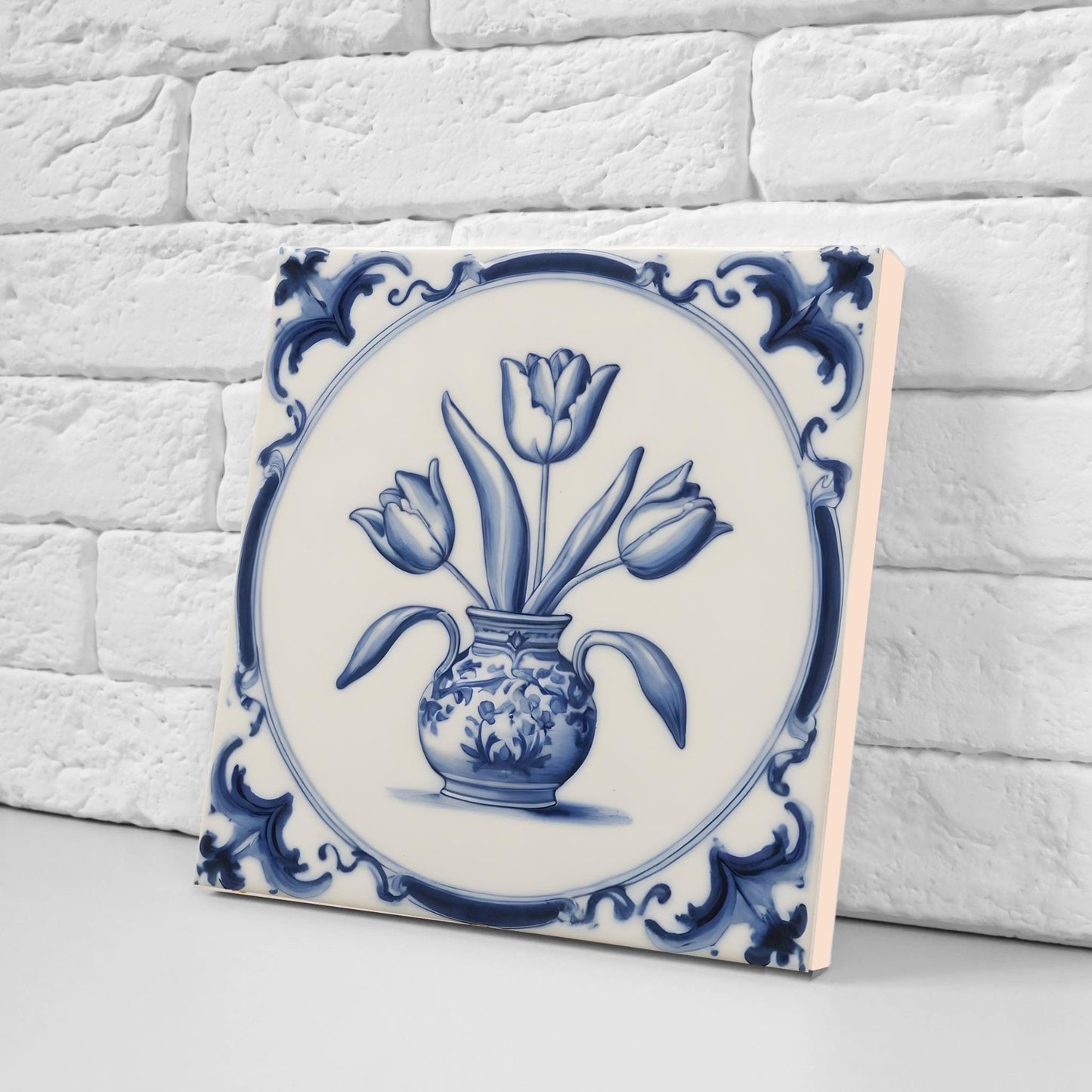 Delft Tulip Tile - Delft Blue Tile - Set of 2 Ceramic Delftware Tiles- Flower Tiles - Delft Prints Wall - Kitchen Backsplash, Sink,Bathroom