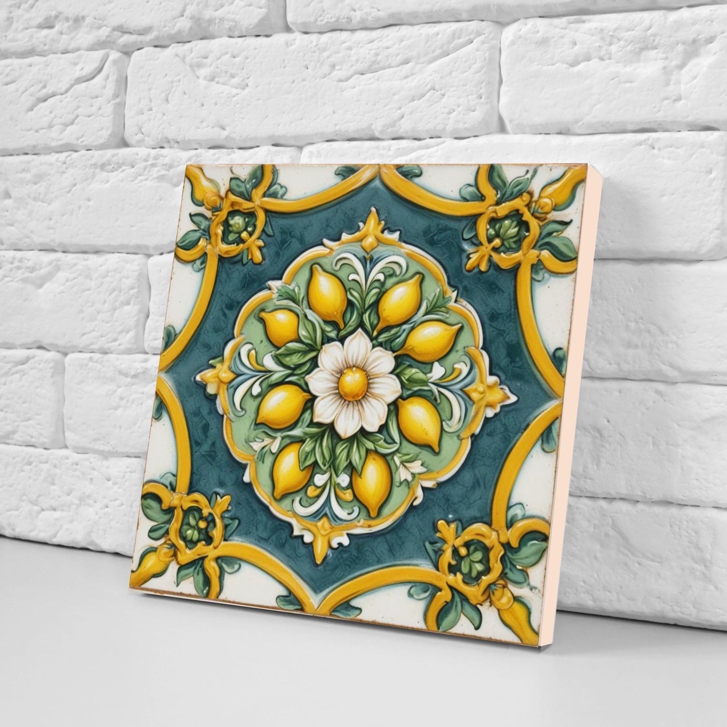 Italian Majolica Lemon Tiles - Set of 2 Mediterranean Flower Wall Decor -Kitchen Backsplash,Bathroom, Shower Wall,Fireplace,Sink Splashback