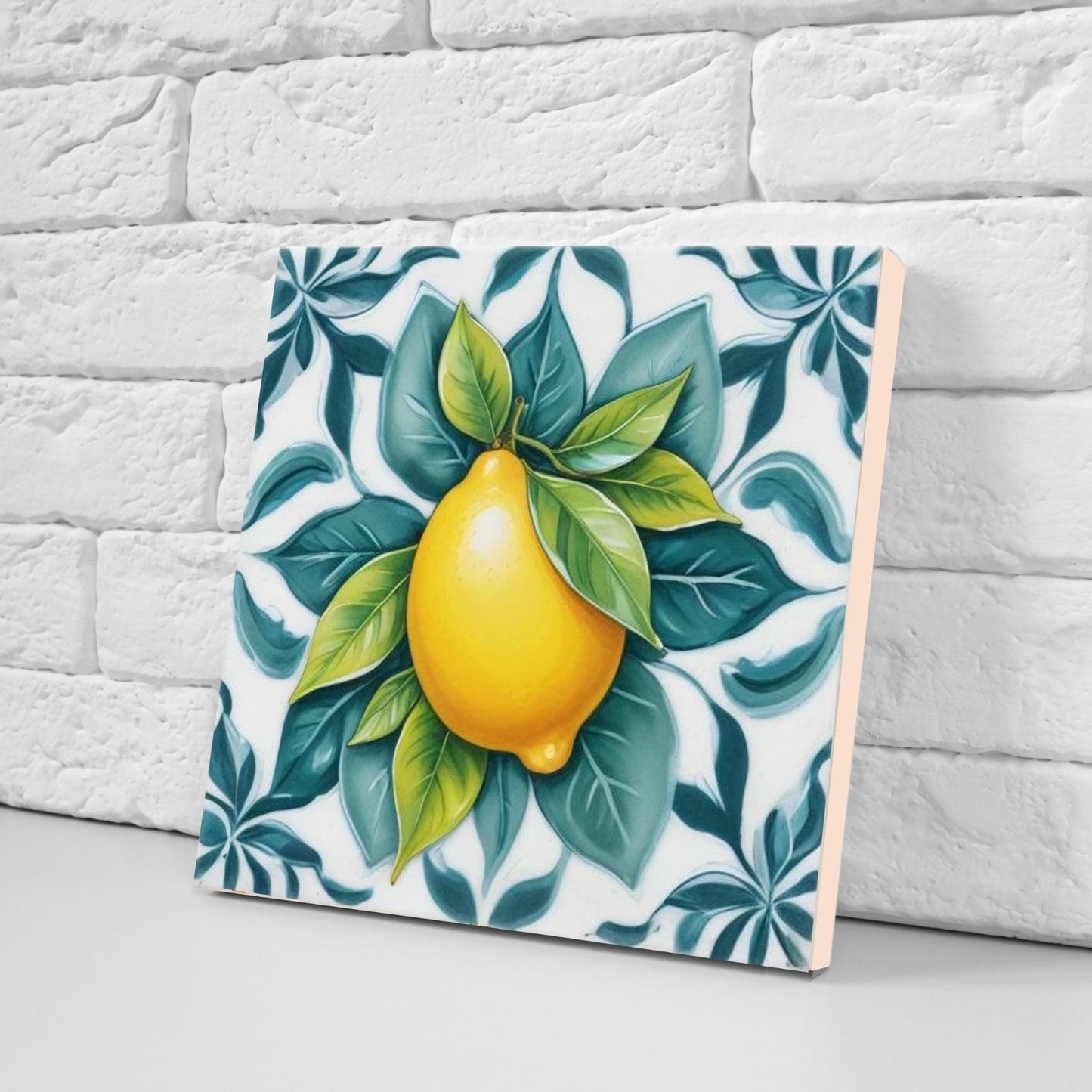 Italian Majolica Lemon Tiles - Set of 2 Mediterranean Wall Decor Tiles -Kitchen Backsplash,Bathroom,Shower Wall,Fireplace, Sink Splashback