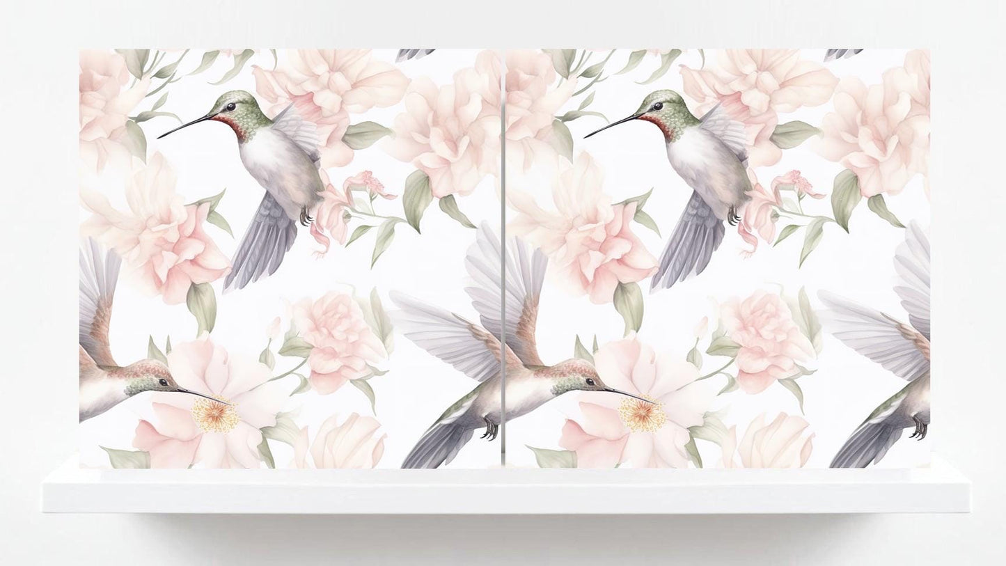 Bird Tiles - Set of 2 Botanical Wall Art Print Decor Ceramic Tiles Hummingbird-Kitchen Backsplash ,Bathroom,Shower Wall,Sink Splashback,Fire