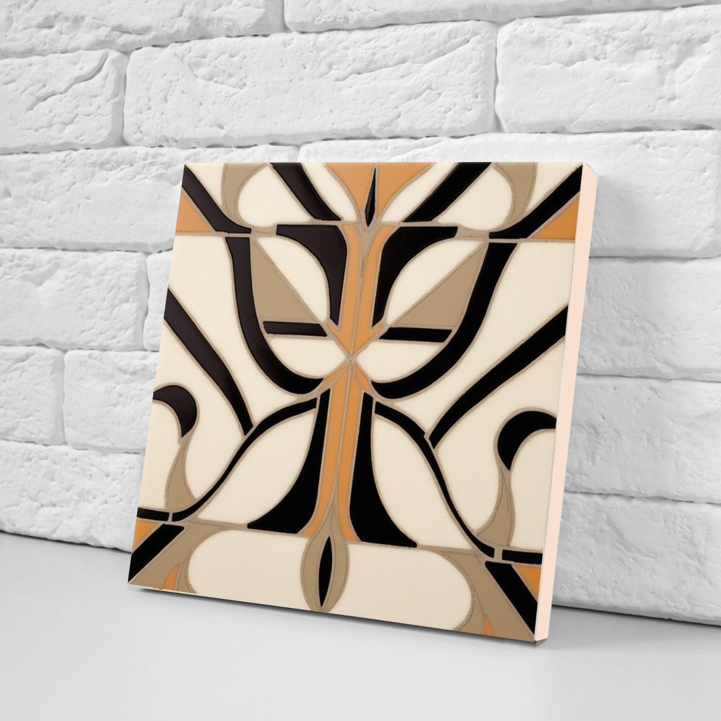 Art Deco Tile Ceramic Brown - Set of 2 Art Deco Tiles Print Wall Decor Geometric Tiles - Kitchen Backsplash,Bathroom,Shower,Sink Splashback