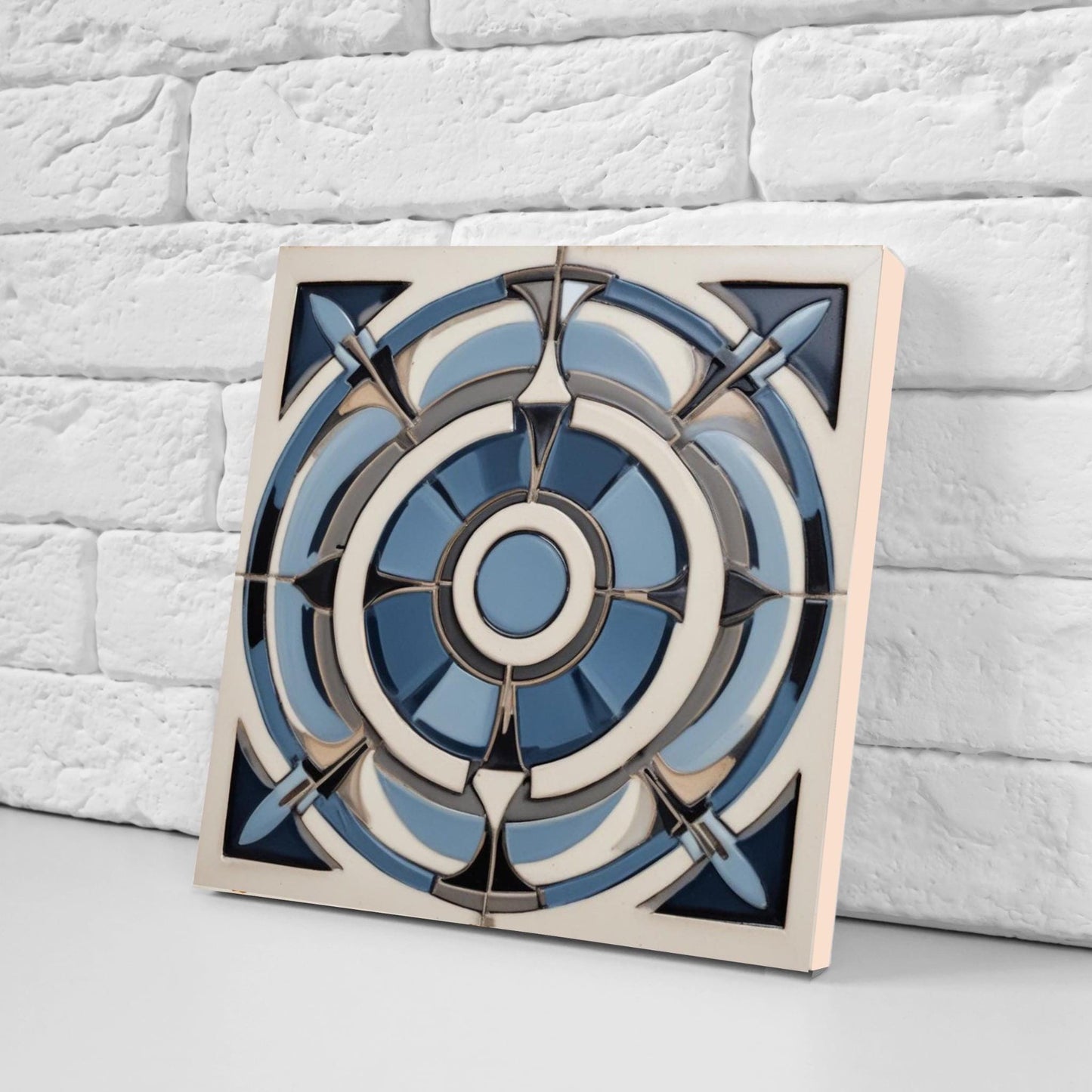 Art Deco Ceramic tiles Blue - Set of 2 Art Deco Wall Decor Geometric Tiles - Kitchen Backsplash , Bathroom, Sink Splashback, Accent Wall Art