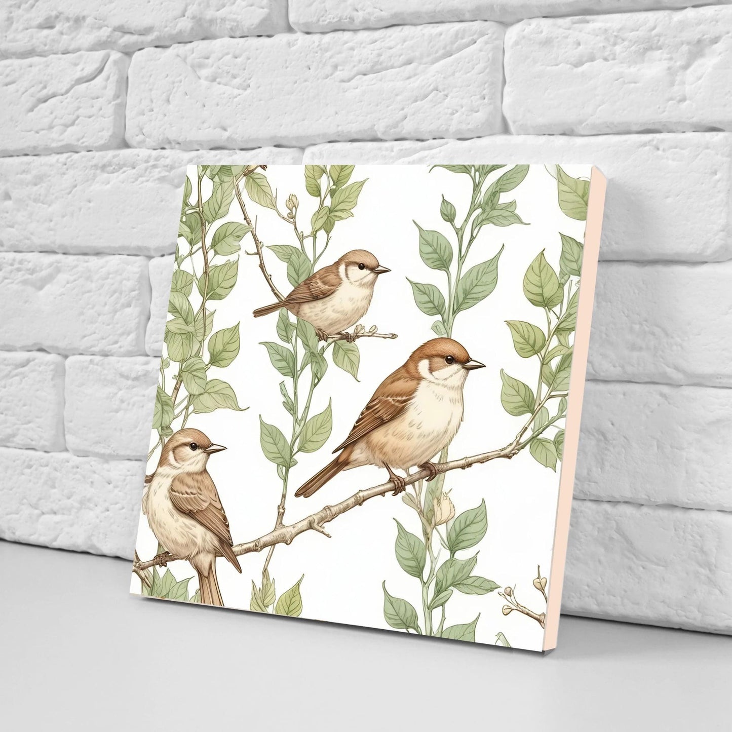 Bird Ceramic Tiles - Set of 2 Botanical Wall Art Print Decor Tiles -Kitchen Backsplash Tiles,Bathroom,Shower Wall,Sink Splashback,Fireplace