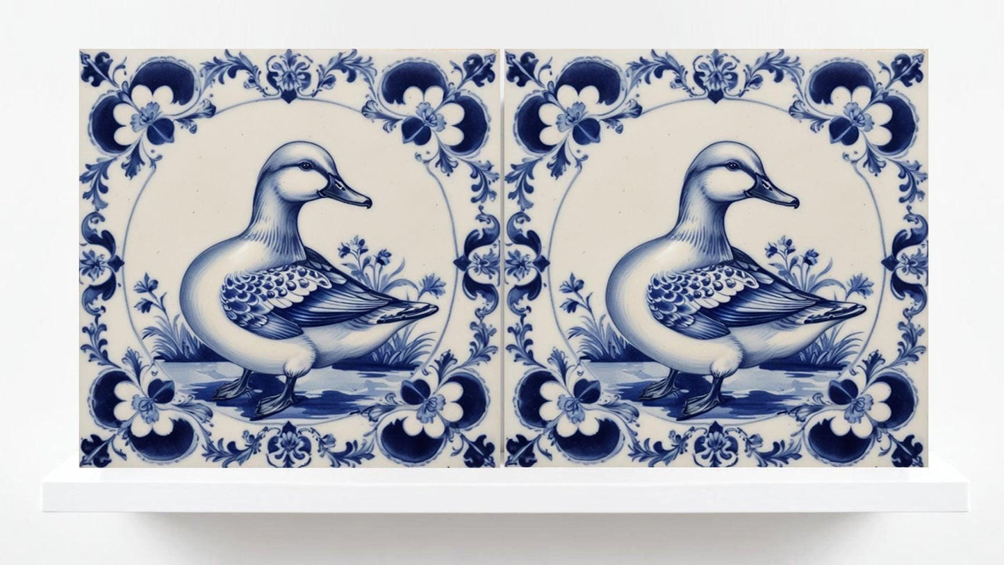 Delft Blue Tile Animal - Bird Tile - Set of 2 Ceramic Delftware Tiles-Delft Prints- Dutch Art - Kitchen Backsplash,Sink,Bathroom,Shower Wall