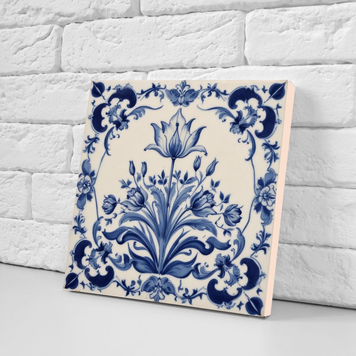 Delft Tulip Tile - Delft Blue Tile - Set of 2 Ceramic Delftware Tiles- Flower Tiles - Delft Prints Wall - Kitchen Backsplash, Sink,Bathroom