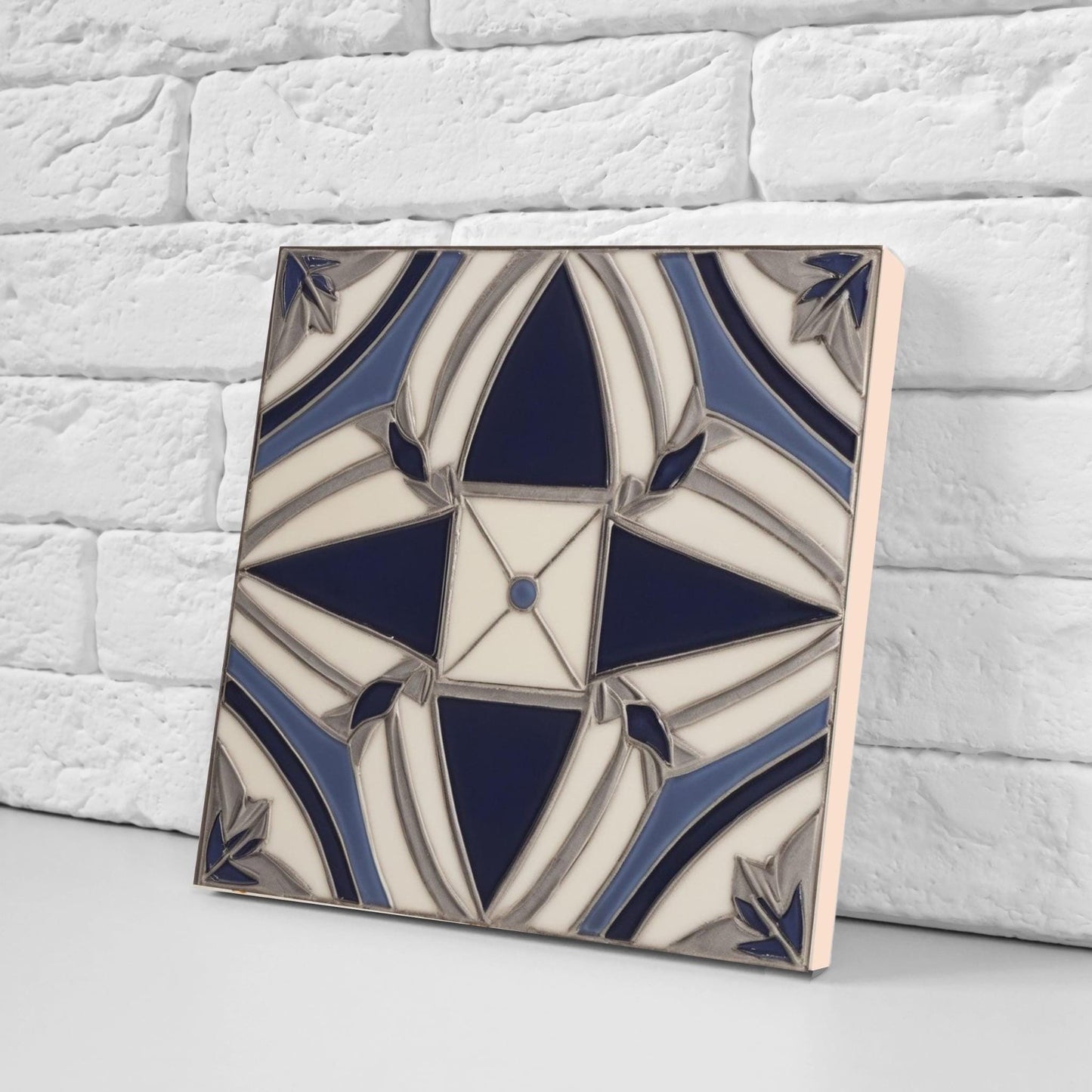 Art Deco Ceramic tiles Blue - Set of 2 Art Retro Wall Decor Geometric Tiles - Kitchen Backsplash , Bathroom,Sink Splashback, Accent Wall Art