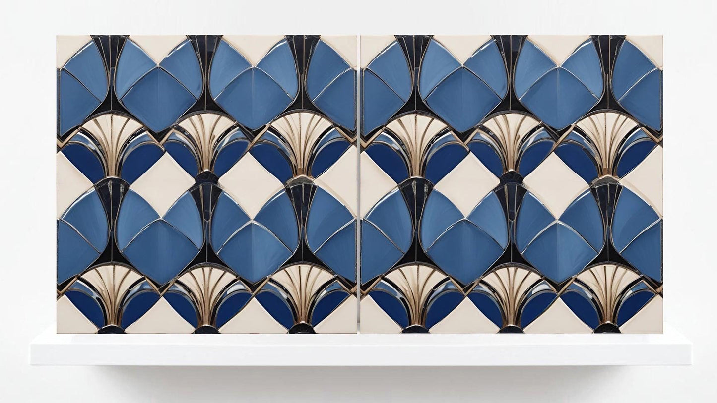 Art Deco Tile Backsplash - Set of 2 Retro Wall Decor Geometric Tiles - Kitchen, Bathroom, Sink Splashback,Shower Wall Art,Fireplace Tiles