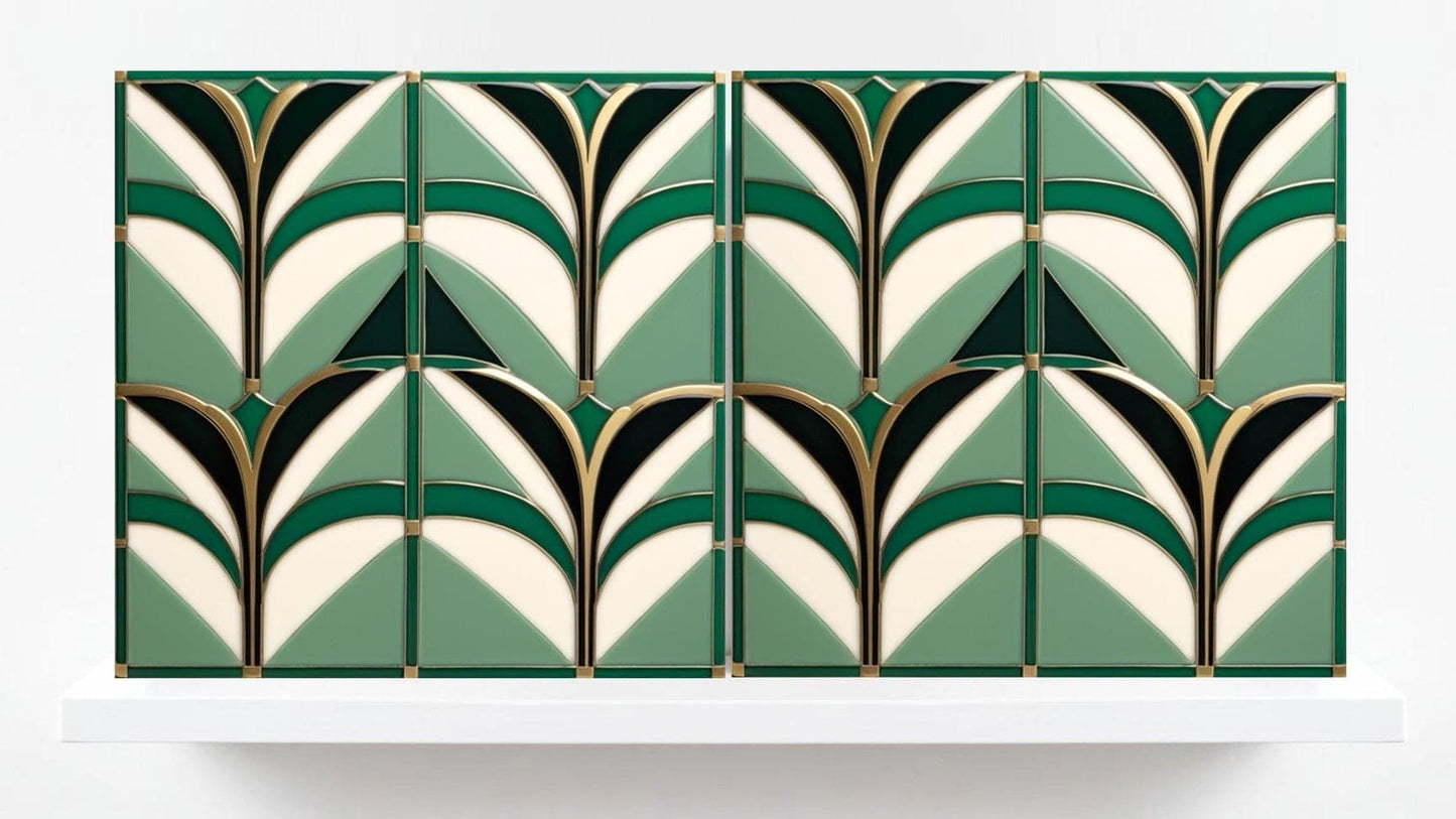 Art Deco Ceramic Tiles Green-Set of 2 Retro Wall Decor Geometric Tiles -Kitchen Backsplash,Shower,Bathroom Wall,Sink Splashback,Fireplace