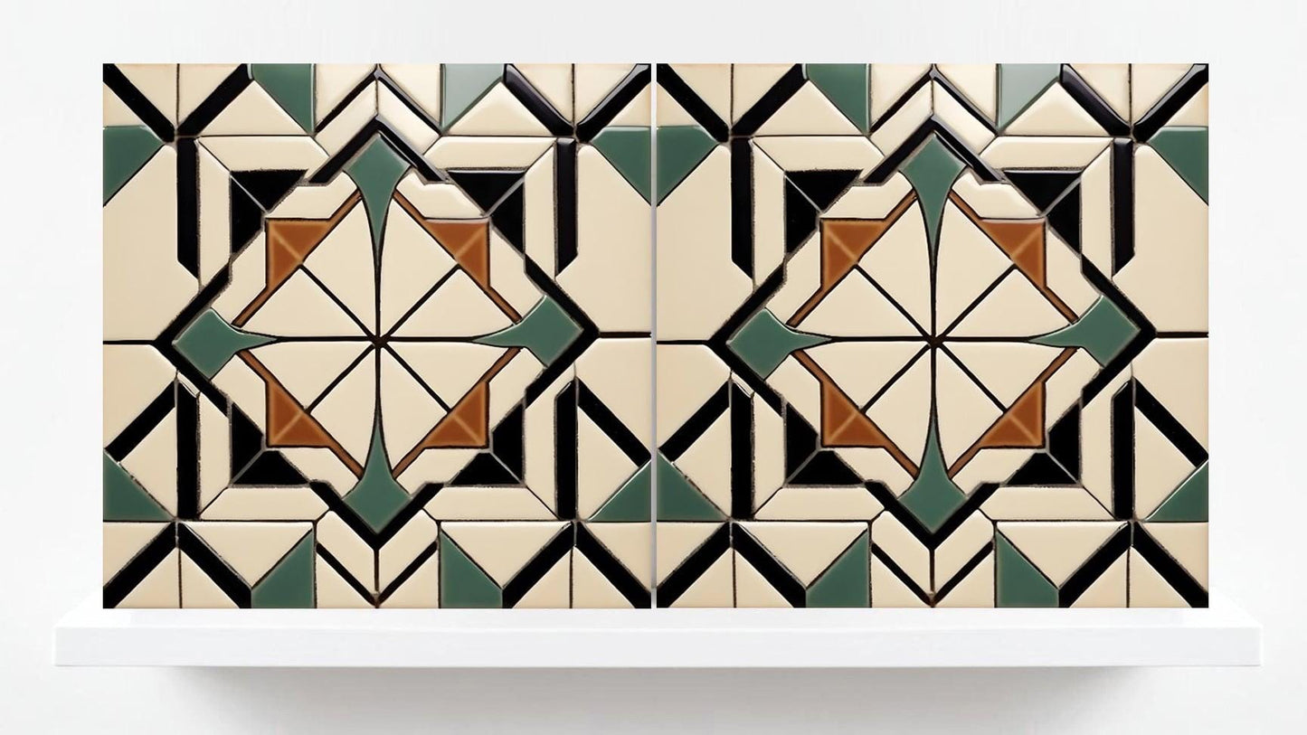 Art Deco Tile Backsplash - Set of 2 Retro Wall Decor Geometric Tiles - Kitchen, Bathroom, Sink Splashback,Shower Wall Art,Fireplace Tiles