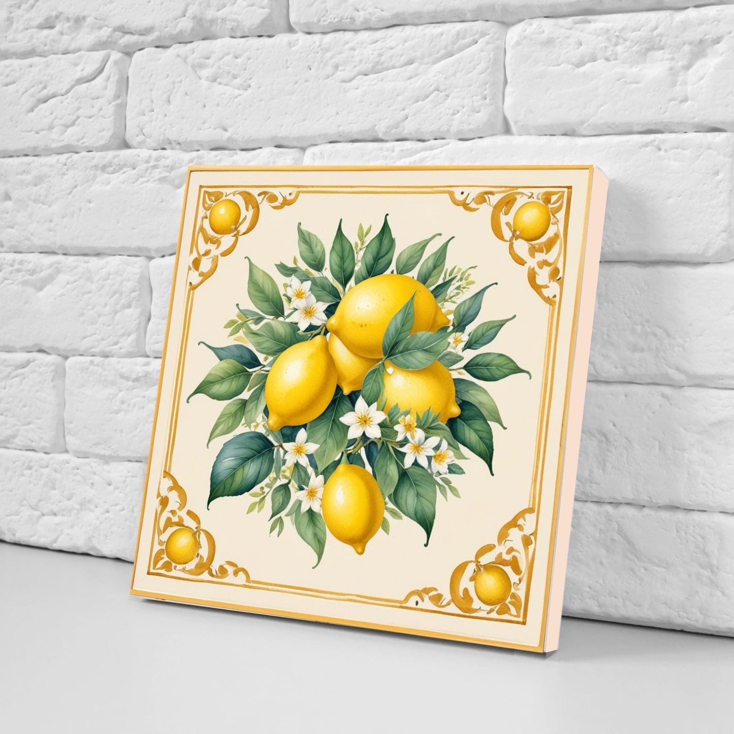 Italian Majolica Lemon Tiles-Set of 2 Fruit Wall Decor Print -Kitchen Backsplash Tiles, Shower,Bathroom,Fireplace, Sink Splashback,Fireplace