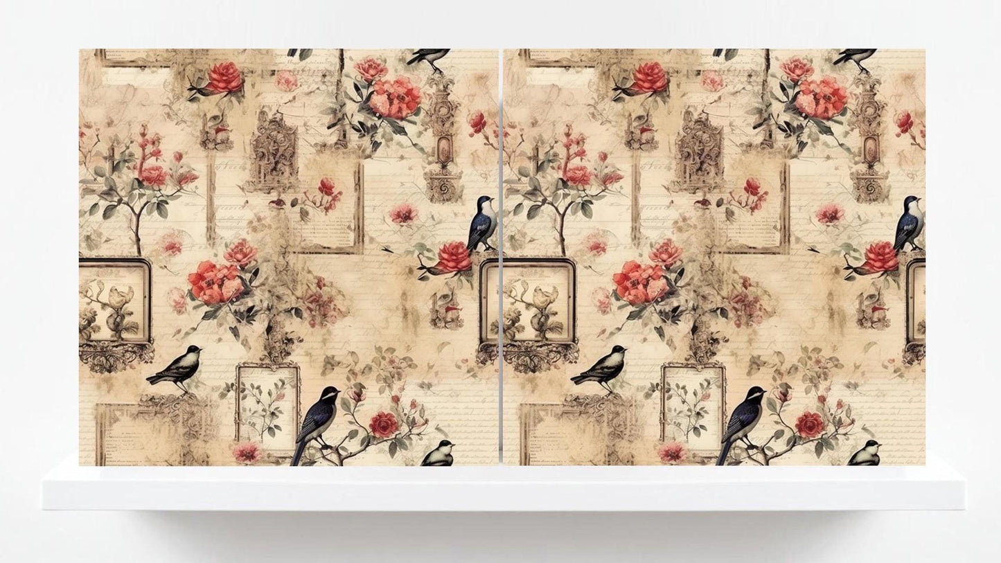 Bird Floral Ceramic Tiles - Set of 2 Botanical Wall Art Print Decor Tiles -Kitchen Backsplash,Bathroom,Shower Wall,Sink Splashback,Fireplace