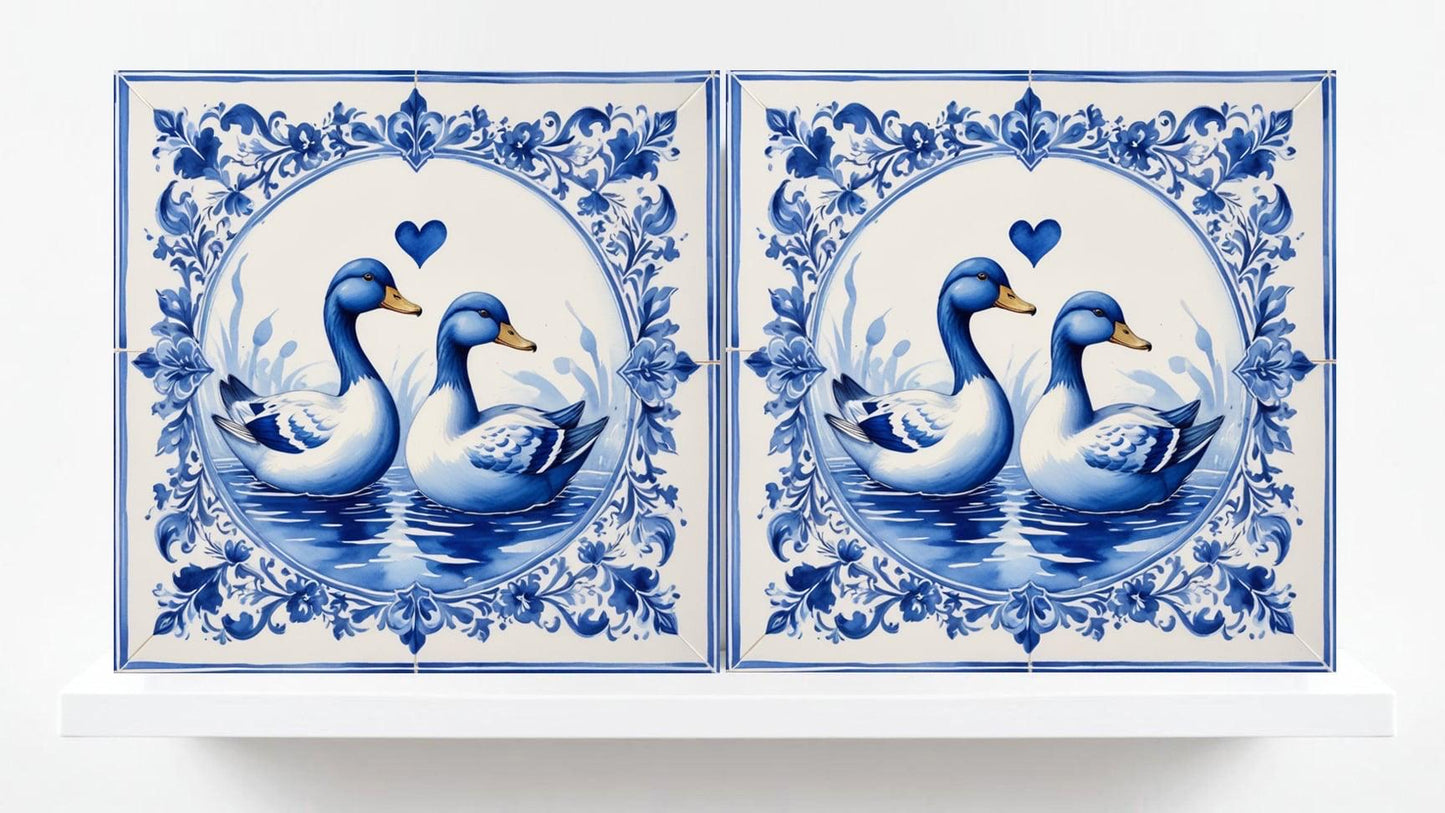 Delft Blue Tile Animal - Bird Tile - Set of 2 Ceramic Delftware Tiles-Delft Prints- Dutch Art - Kitchen Backsplash,Sink,Bathroom,Shower Wall