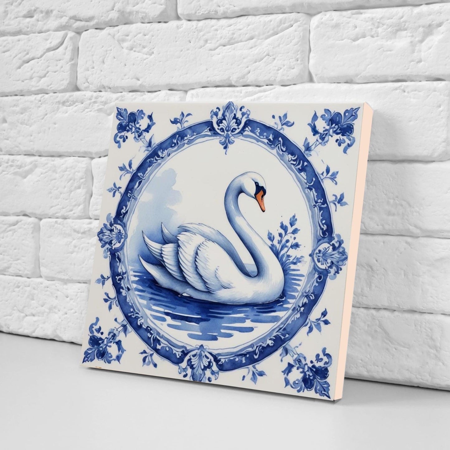Delft Blue Tile Animal - Bird Tile - Set of 2 Ceramic Delftware Tiles-Delft Prints-Swan Tile - Kitchen Backsplash,Sink,Bathroom,Shower Wall