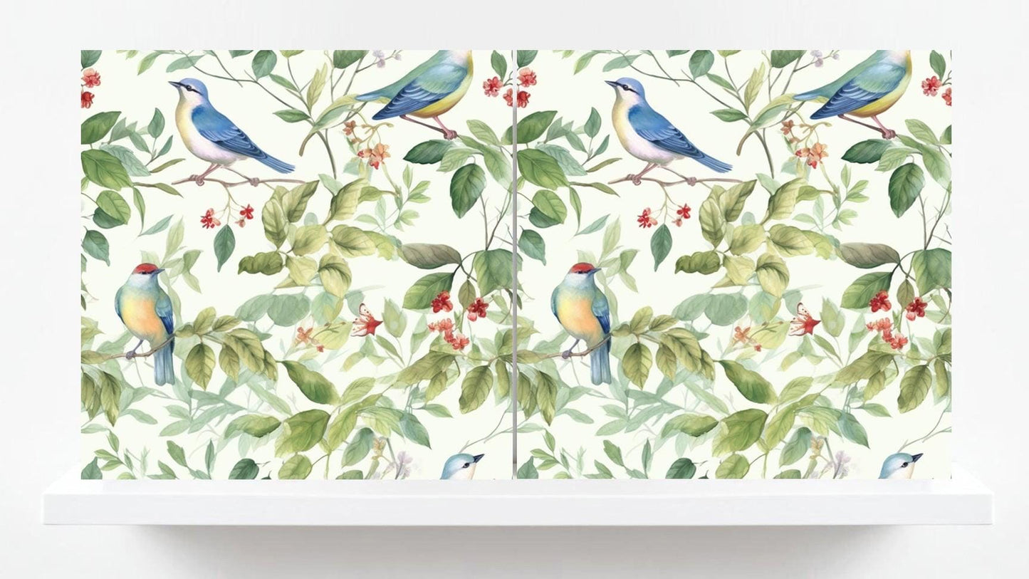 Bird Ceramic Tiles - Set of 2 Botanical Wall Art Print Decor Tiles -Kitchen Backsplash Tiles,Bathroom,Shower Wall,Sink Splashback,Fireplace