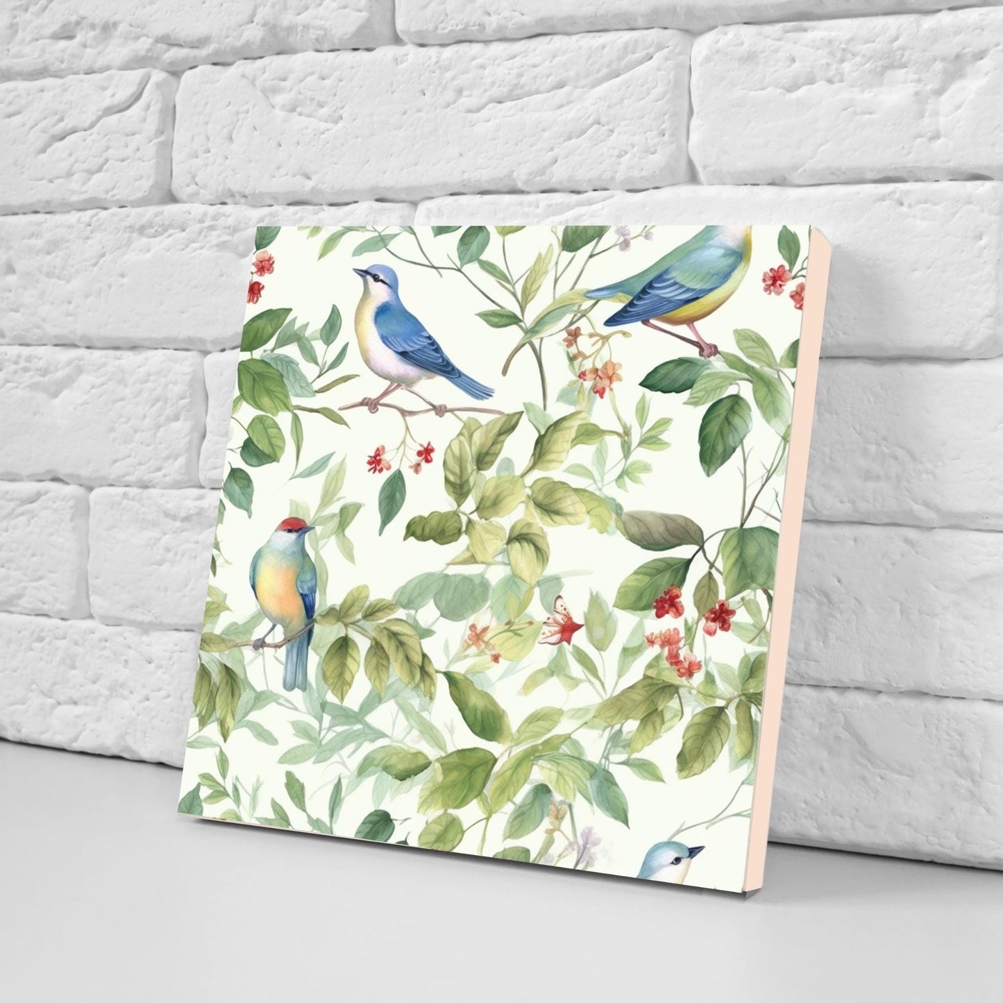 Bird Ceramic Tiles - Set of 2 Botanical Wall Art Print Decor Tiles -Kitchen Backsplash Tiles,Bathroom,Shower Wall,Sink Splashback,Fireplace