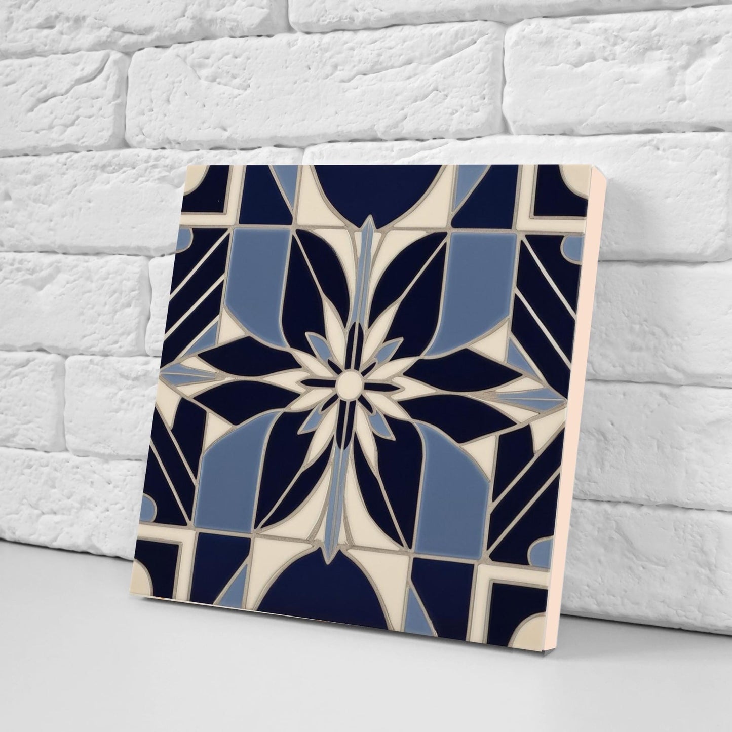 Art Deco Ceramic tiles Blue - Set of 2 Retro Wall Decor Geometric Tiles - Kitchen Backsplash , Bathroom, Sink Splashback, Accent Wall Art