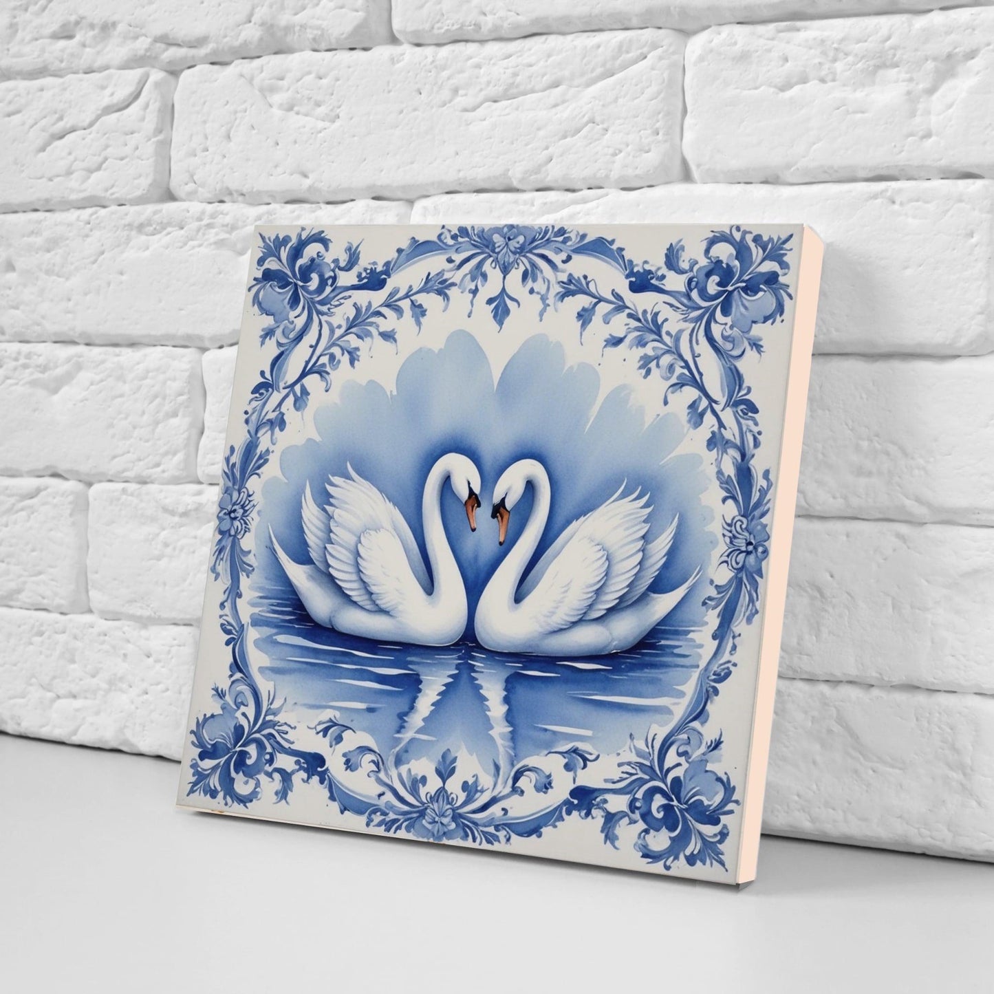 Delft Blue Tile Animal - Bird Tile - Set of 2 Ceramic Delftware Tiles-Delft Prints-Swan Tile - Kitchen Backsplash,Sink,Bathroom,Shower Wall