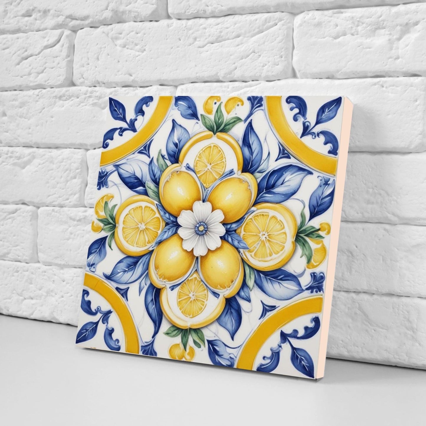Italian Majolica Lemon Tiles - Set of 2 Mediterranean Flower Wall Decor -Kitchen Backsplash,Bathroom, Shower Wall,Fireplace,Sink Splashback
