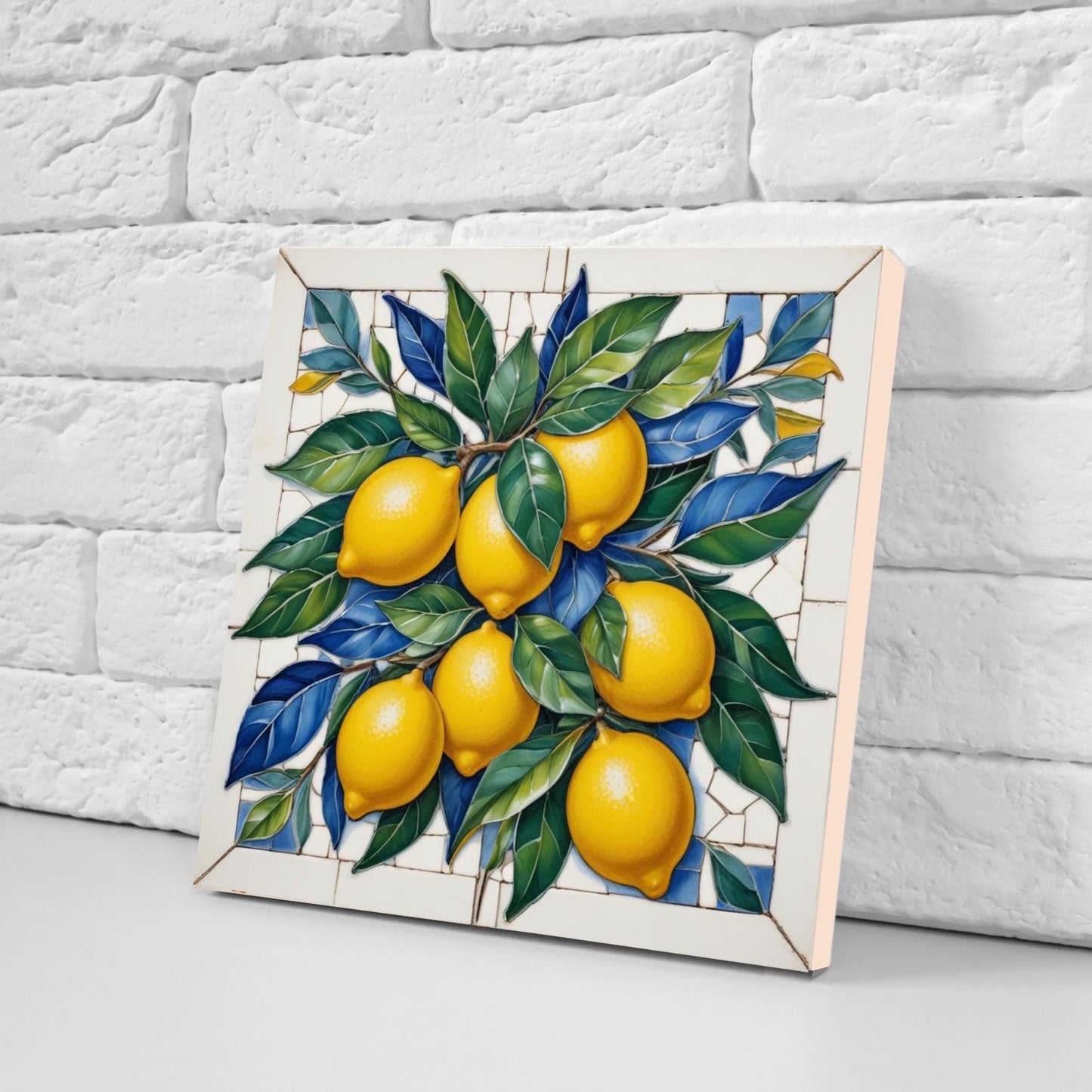Italian Majolica Lemon Tiles - Set of 2 Fruit Wall Decor Tiles -Kitchen Backsplash,Bathroom,Shower Wall,Fireplace, Sink Splashback