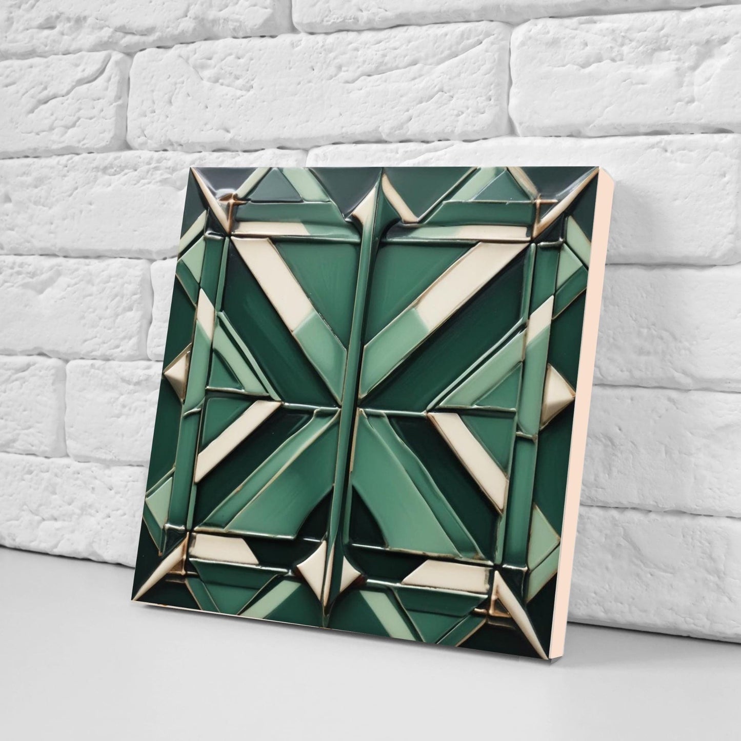 Art Deco Ceramic Tiles Green-Set of 2 Retro Wall Decor Geometric Tiles -Kitchen Backsplash,Shower,Bathroom Wall,Sink Splashback,Fireplace