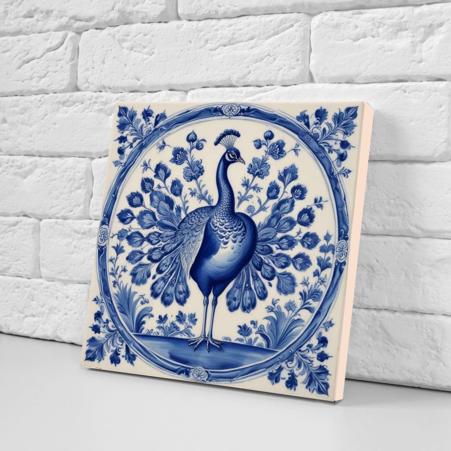 Delft Blue Tile Animal-Bird Tile-Set of 2 Ceramic Delftware Tiles-Delft Prints-Peacock Tiles - Kitchen Backsplash,Sink,Bathroom,Shower Wall