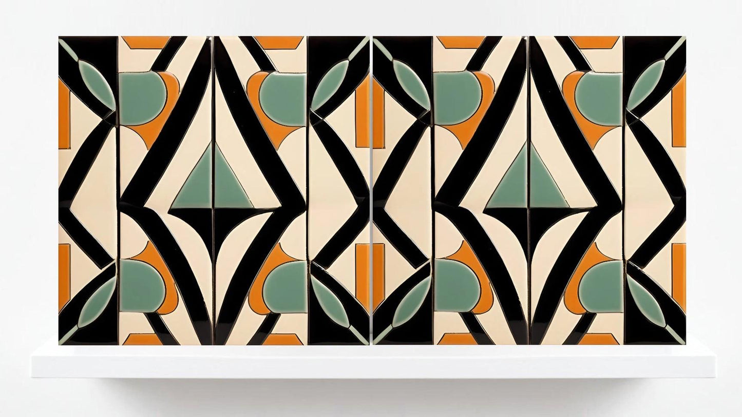 Art Deco Tile Backsplash - Set of 2 Retro Wall Decor Geometric Tiles - Kitchen, Bathroom, Sink Splashback,Shower Wall Art,Fireplace Tiles
