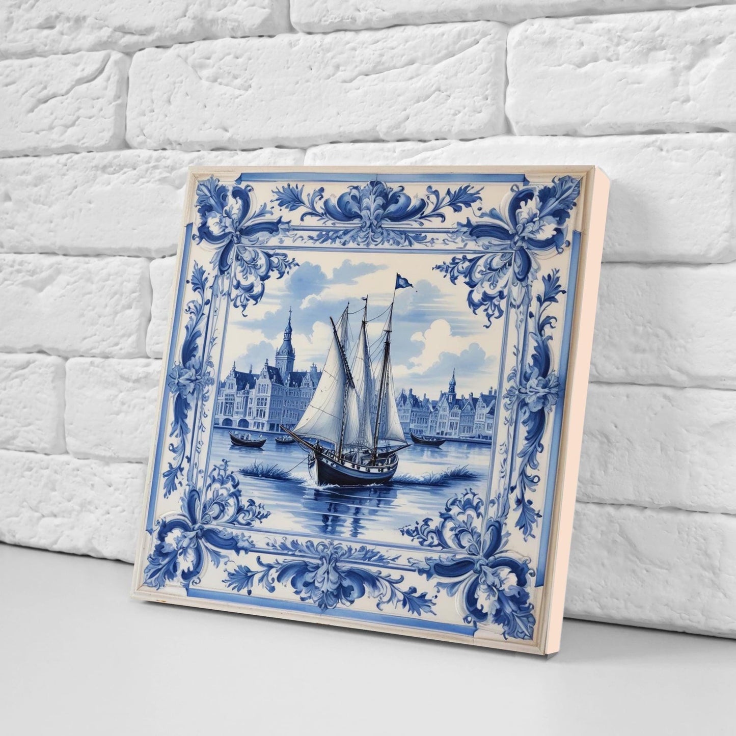 Delft Blue Ceramic Tile - Set of 2 Ceramic Delftware Tiles-Delft Tile with Ship - Delft Prints- Kitchen Backsplash,Sink,Bathroom,Shower Wall