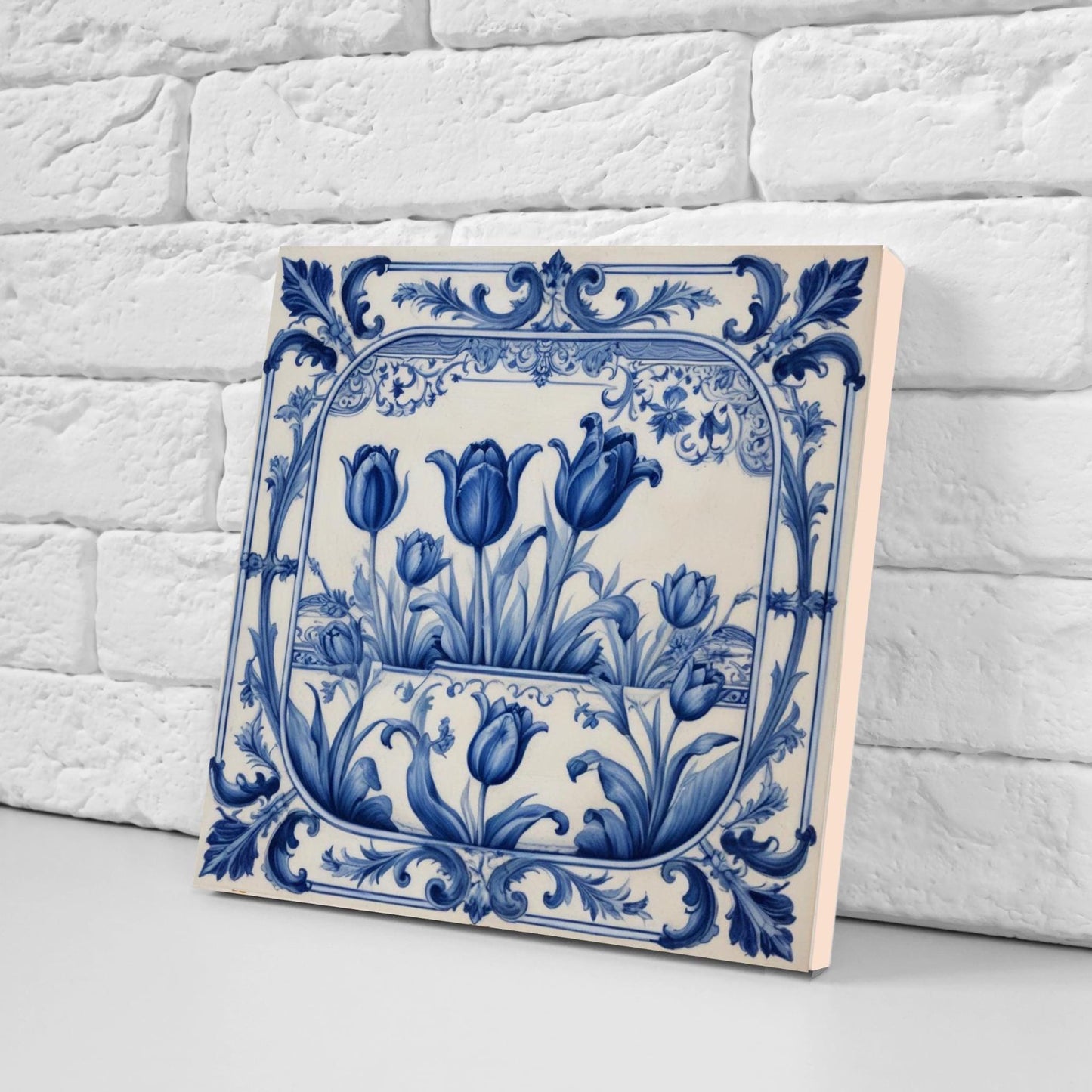 Delft Tulip Tile - Delft Blue Tile - Set of 2 Ceramic Delftware Tiles- Flower Tiles - Delft Prints Wall - Kitchen Backsplash, Sink,Bathroom