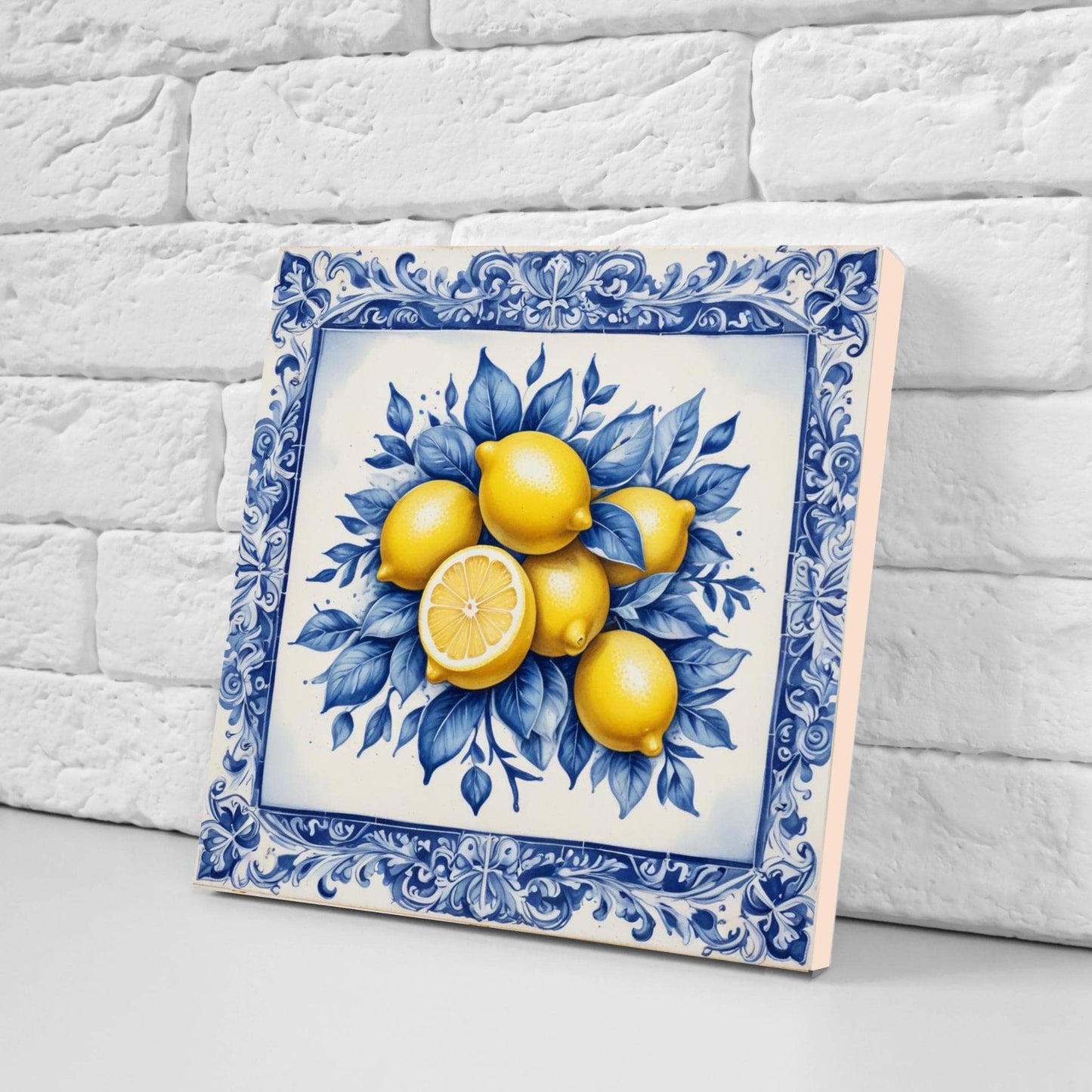Italian Majolica Lemon Tiles - Set of 2 Italian Wall Decor Tiles - Kitchen Backsplash Tiles, Table Decorative Tiles, Bathroom Tiles, Coaster