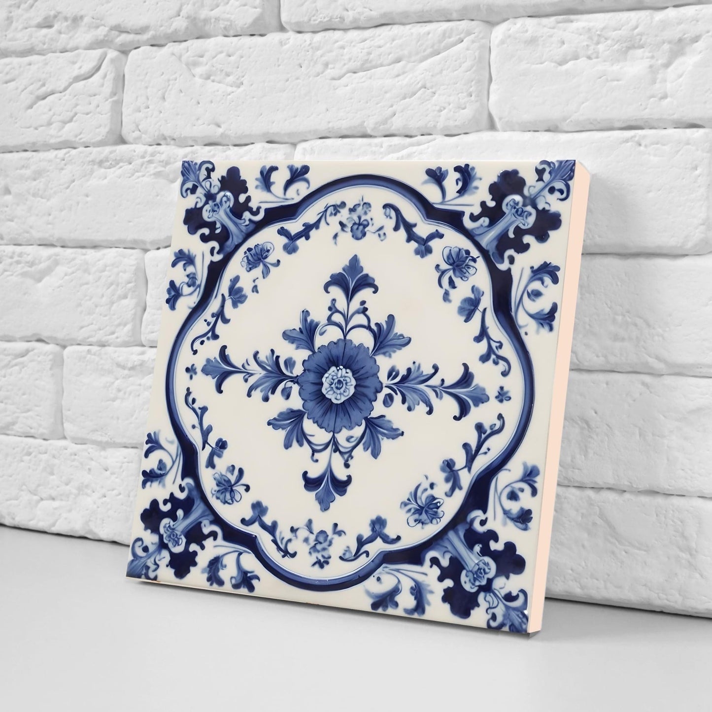 Delft Floral Tile - Delft Blue Tile - Set of 2 Ceramic Delftware Tiles- Flower Tiles - Delft Prints Wall - Kitchen Backsplash, Sink,Bathroom