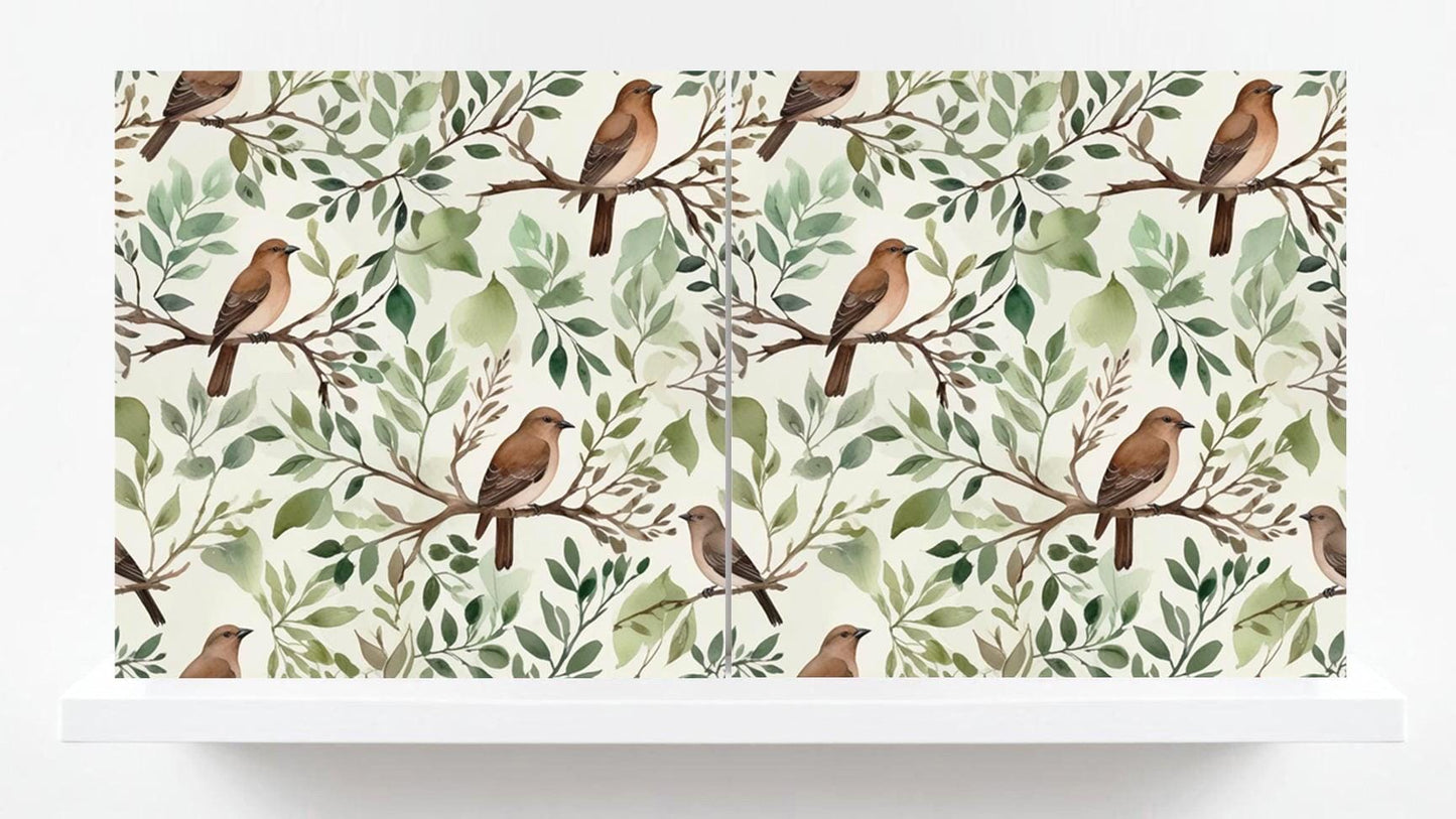 Bird Ceramic Tiles - Set of 2 Botanical Wall Art Print Decor Tiles -Kitchen Backsplash Tiles,Bathroom,Shower Wall,Sink Splashback,Fireplace