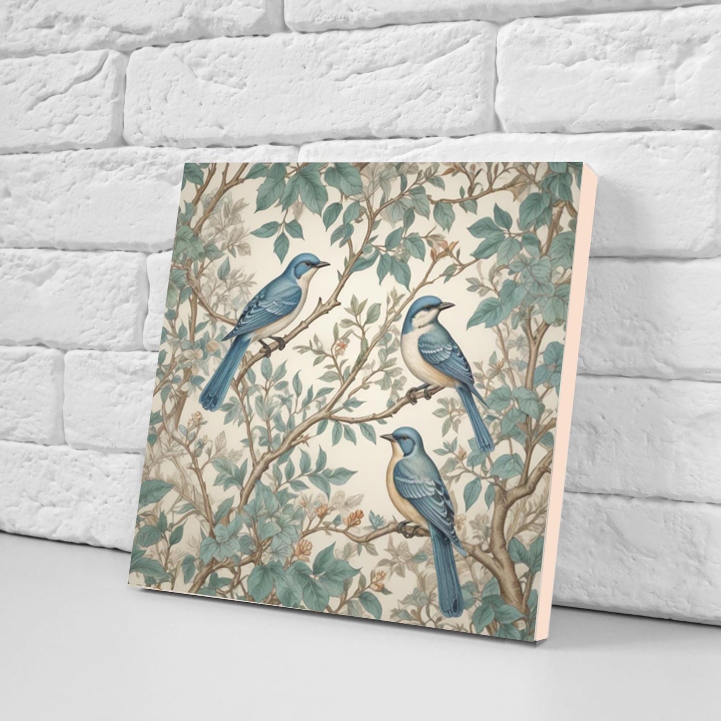Bird Ceramic Tiles - Set of 2 Botanical Wall Art Print Decor Tiles -Kitchen Backsplash Tiles,Bathroom,Shower Wall,Sink Splashback,Fireplace