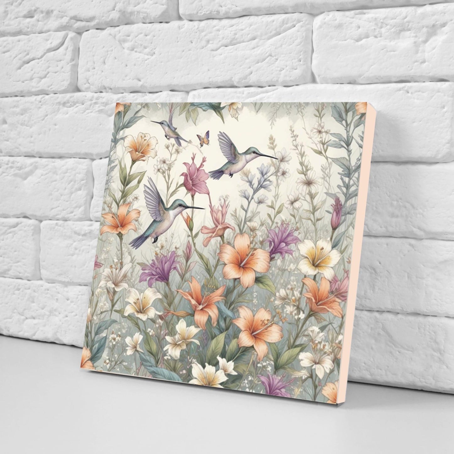 Bird Tiles - Set of 2 Botanical Wall Art Print Decor Ceramic Tiles Hummingbird-Kitchen Backsplash ,Bathroom,Shower Wall,Sink Splashback,Fire