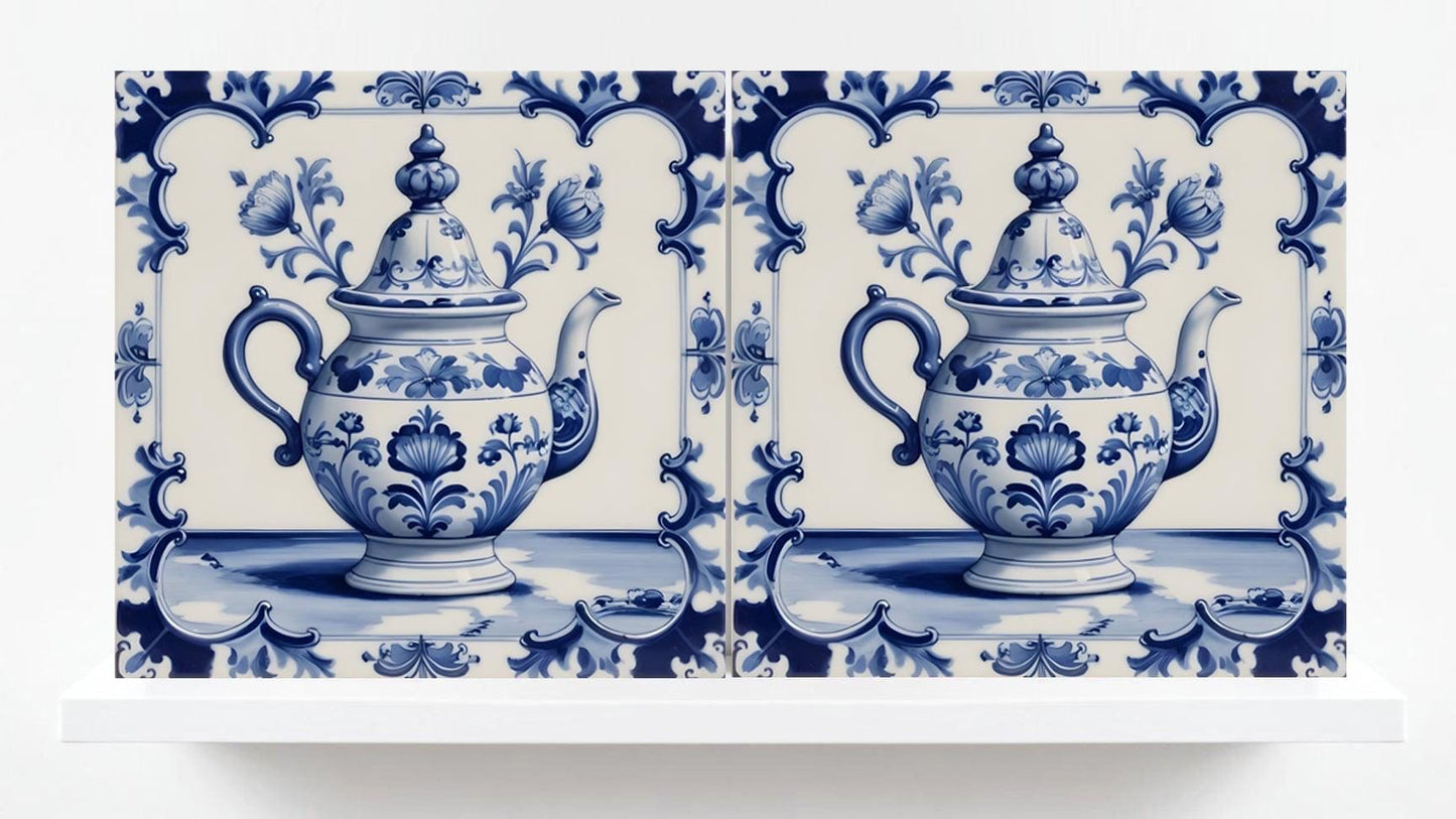 Delft Blue Tile - Set of 2 Ceramic Delftware Tiles- Dutch Tiles -Delft Prints-Kitchen Backsplash, Sink Splashback,Bathroom,Shower,Fireplace