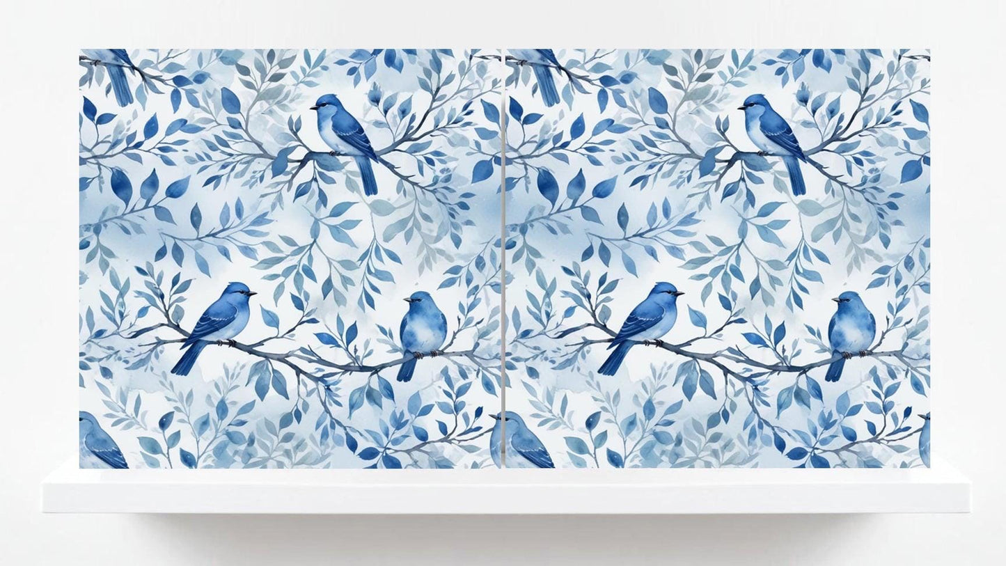 Blue Bird Ceramic Tiles - Set of 2 Botanical Wall Art Print Decor Tiles -Kitchen Backsplash,Bathroom,Shower Wall,Sink Splashback,Fireplace