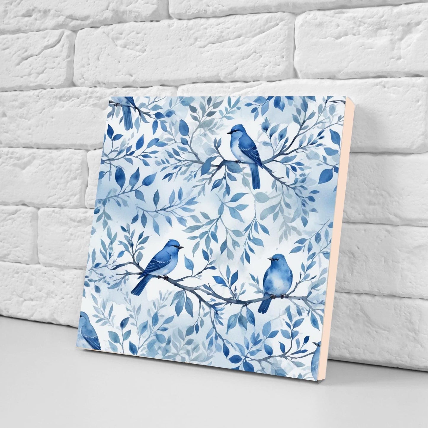 Blue Bird Ceramic Tiles - Set of 2 Botanical Wall Art Print Decor Tiles -Kitchen Backsplash,Bathroom,Shower Wall,Sink Splashback,Fireplace