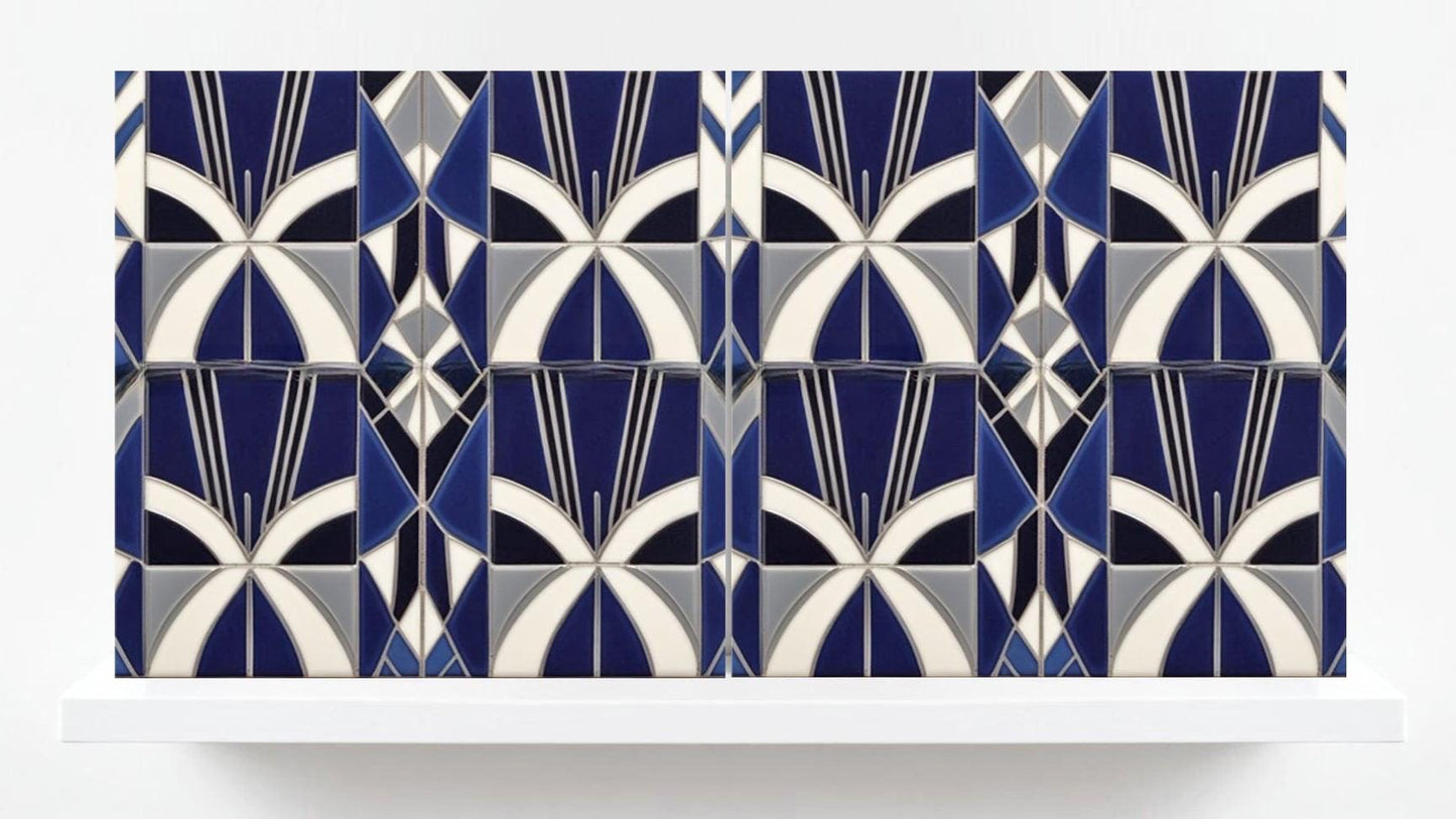 Art Deco Tile Backsplash - Set of 2 Retro Wall Decor Geometric Tiles - Kitchen, Bathroom, Sink Splashback,Shower Wall Art,Fireplace Tiles