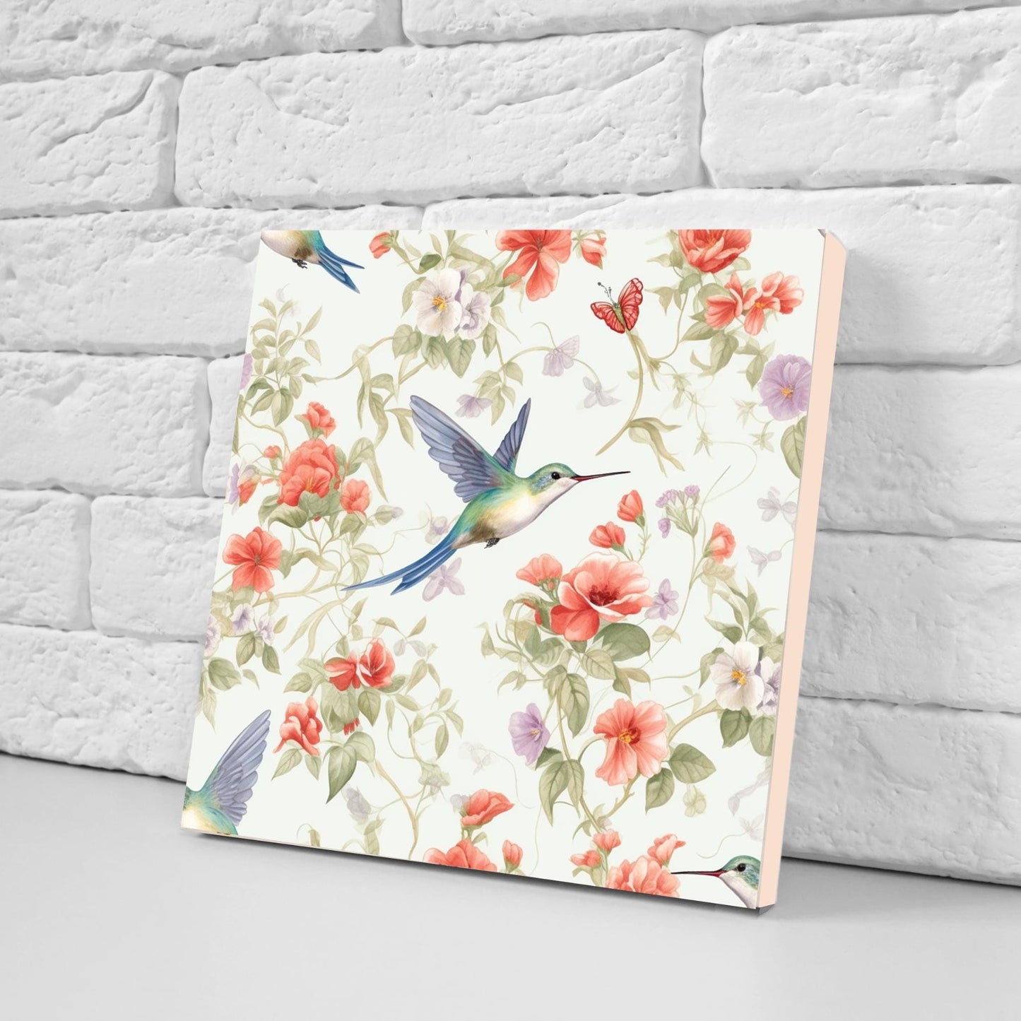 Bird Tiles - Set of 2 Botanical Wall Art Print Decor Ceramic Tiles Hummingbird-Kitchen Backsplash ,Bathroom,Shower Wall,Sink Splashback,Fire