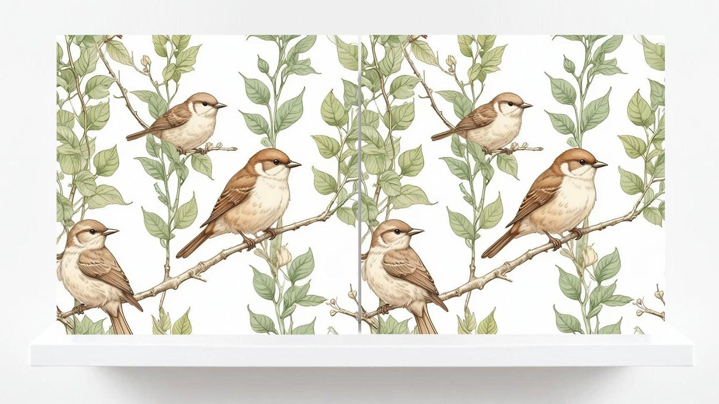 Bird Ceramic Tiles - Set of 2 Botanical Wall Art Print Decor Tiles -Kitchen Backsplash Tiles,Bathroom,Shower Wall,Sink Splashback,Fireplace