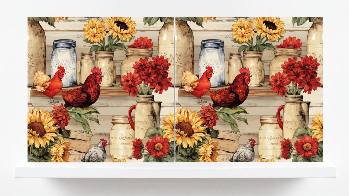 Rooster Tiles - Set of 2 Countryside Wall Art Print Decor Bird Tiles-Kitchen Backsplash Tiles,Bathroom,Shower Wall,Sink Splashback,Fireplace