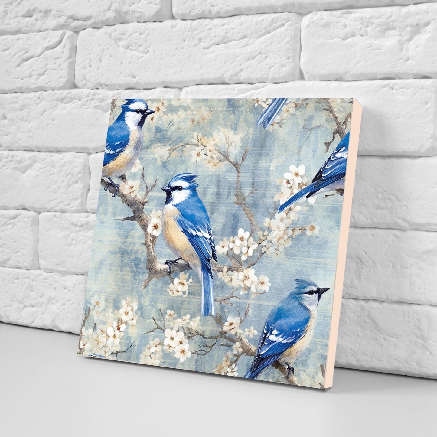 Blue Bird Ceramic Tiles - Set of 2 Botanical Wall Art Print Decor Tiles -Kitchen Backsplash,Bathroom,Shower Wall,Sink Splashback,Fireplace