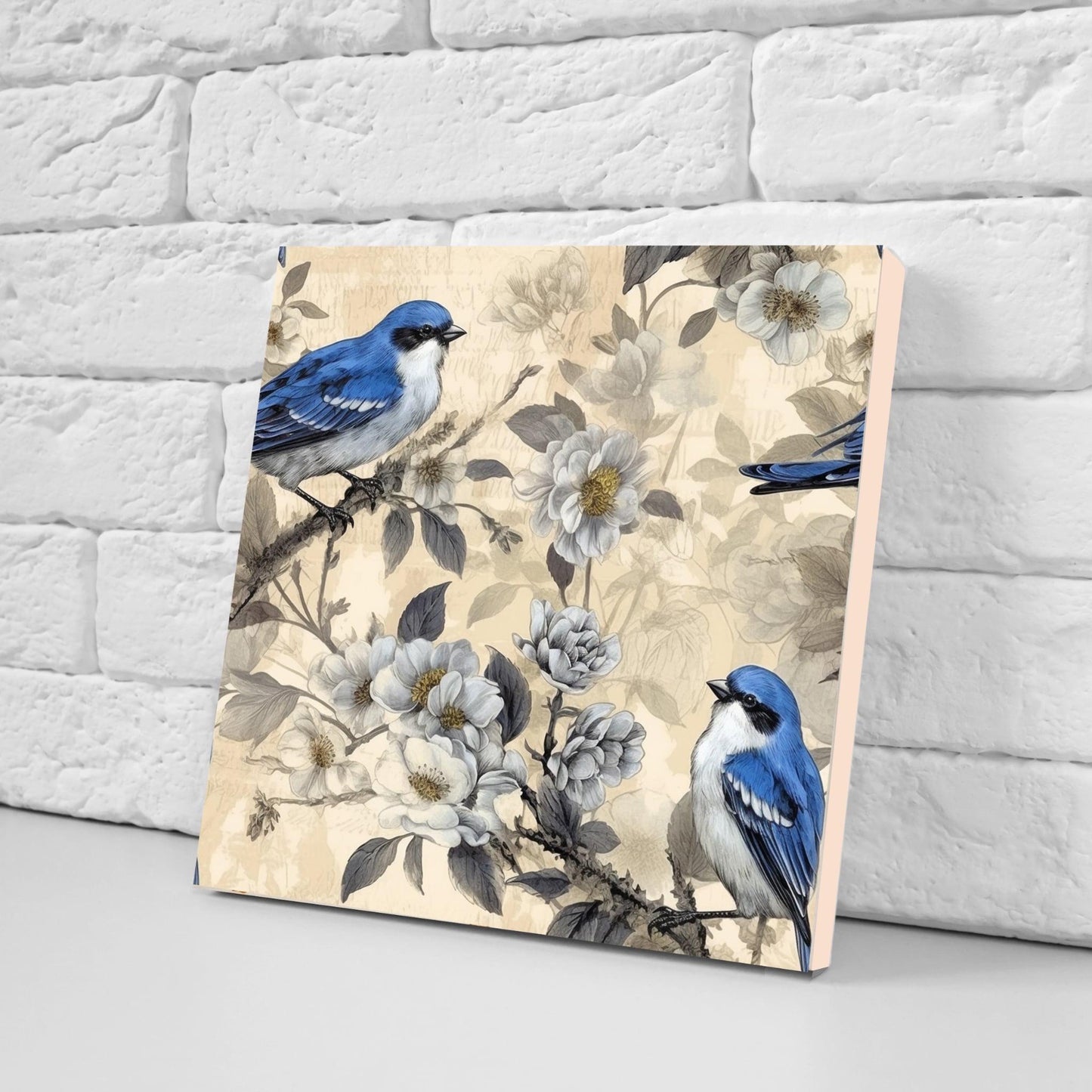 Blue Bird Ceramic Tiles - Set of 2 Botanical Wall Art Print Decor Tiles -Kitchen Backsplash,Bathroom,Shower Wall,Sink Splashback,Fireplace