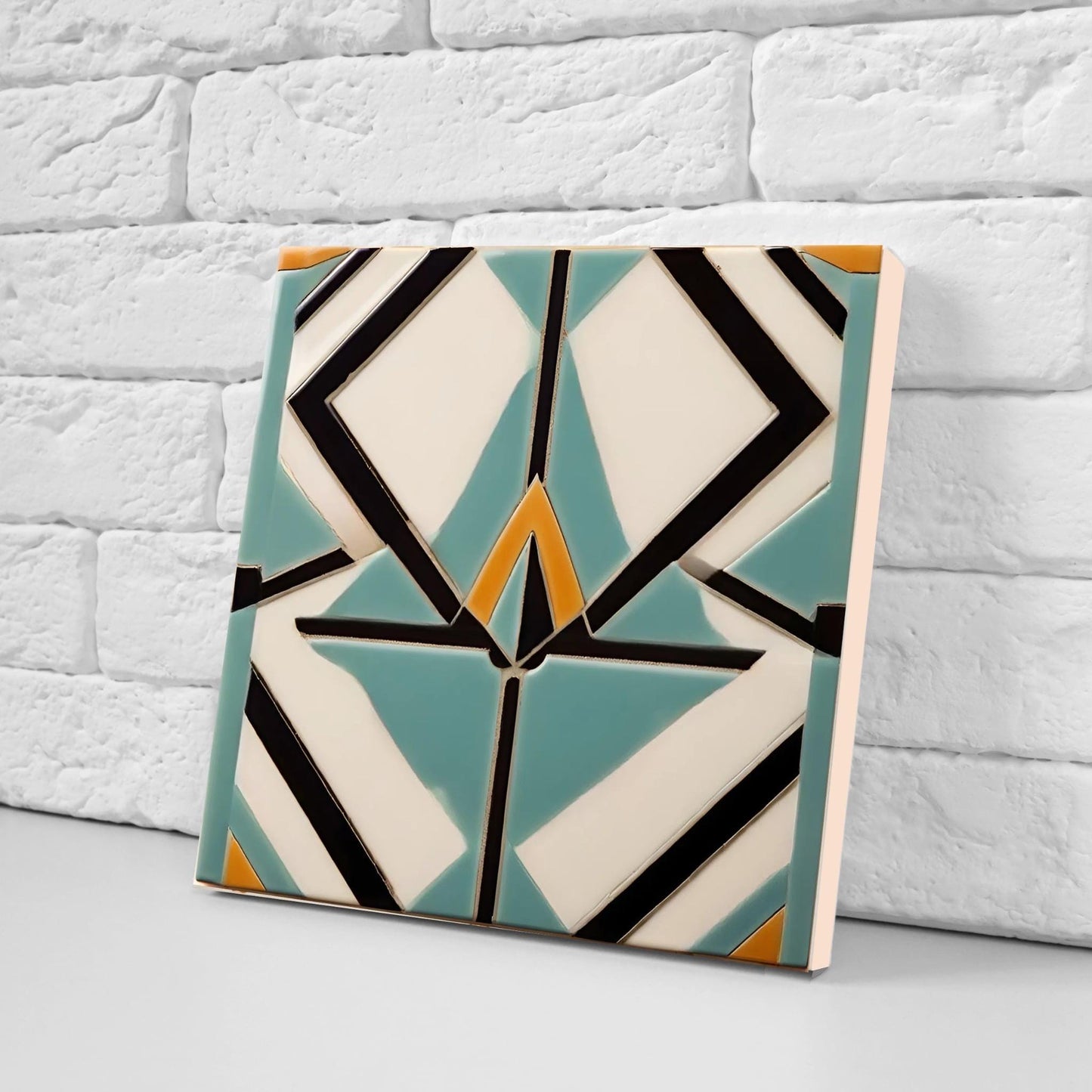 Art Deco Ceramic tiles Blue - Set of 2 Retro Wall Decor Geometric Tiles - Kitchen Backsplash , Bathroom, Sink Splashback, Accent Wall Art