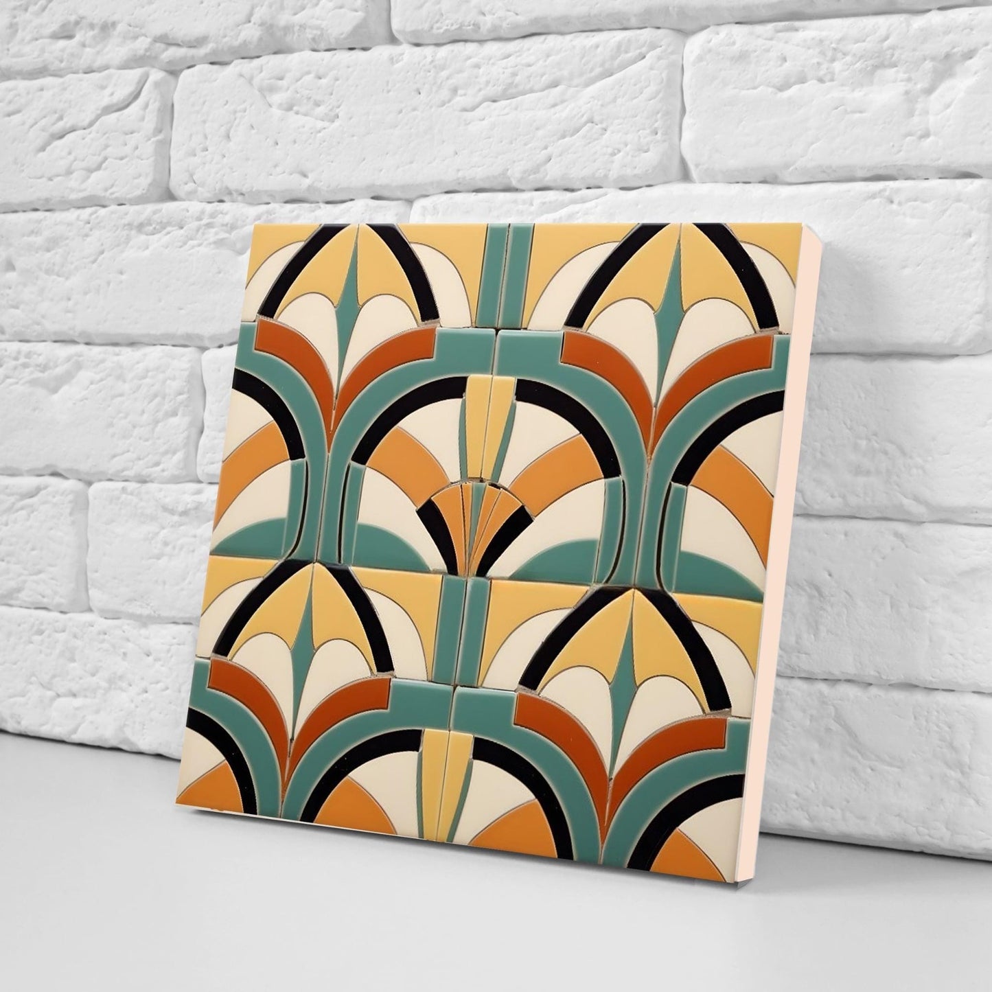 Art Deco Tile Backsplash - Set of 2 Retro Wall Decor Geometric Tiles - Kitchen, Bathroom, Sink Splashback,Shower Wall Art,Fireplace Tiles