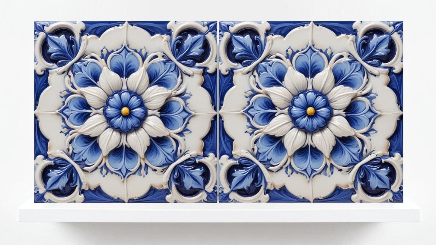 Italian Majolica Tiles Flower -Set of 2 Sicilian Wall Decor Tiles-Kitchen Backsplash Tiles, Sink Splashback,Bathroom,Shower Wall Art,Coaster