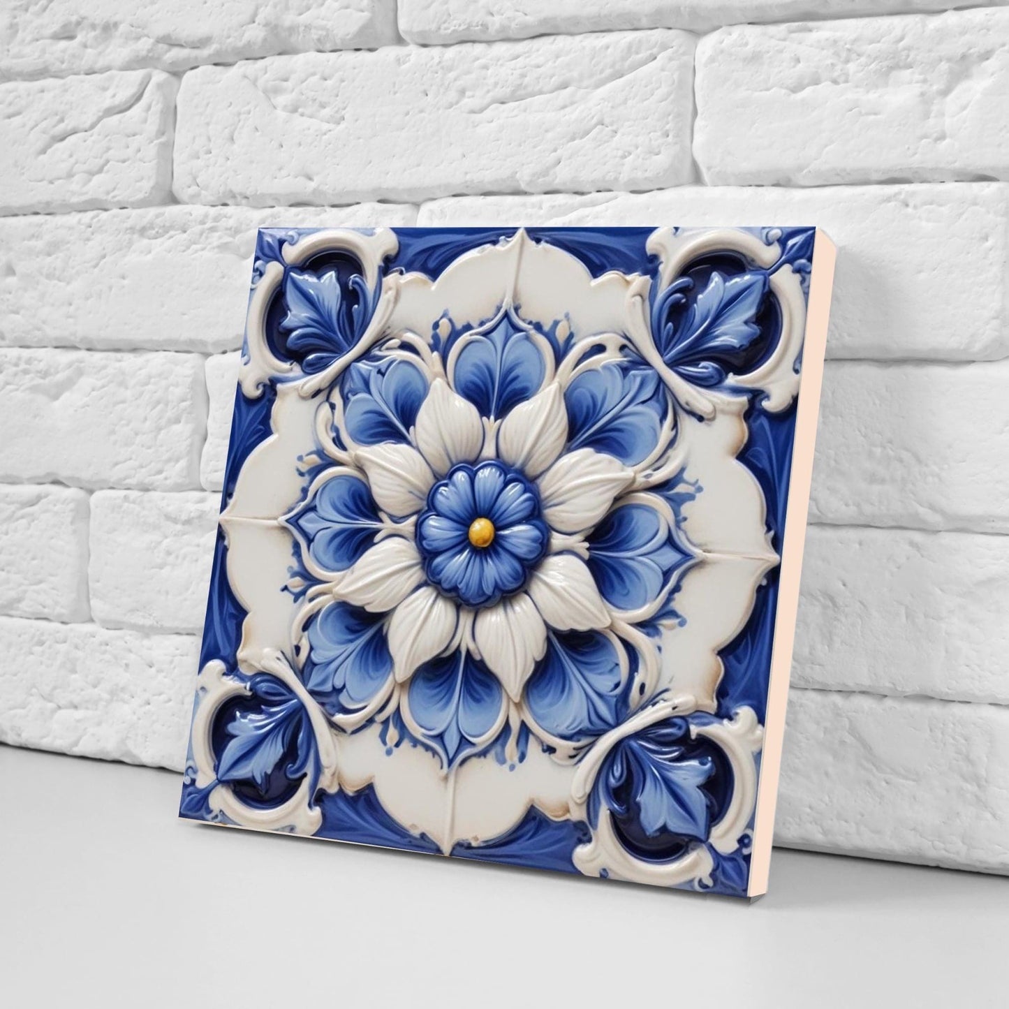 Italian Majolica Tiles Flower -Set of 2 Sicilian Wall Decor Tiles-Kitchen Backsplash Tiles, Sink Splashback,Bathroom,Shower Wall Art,Coaster