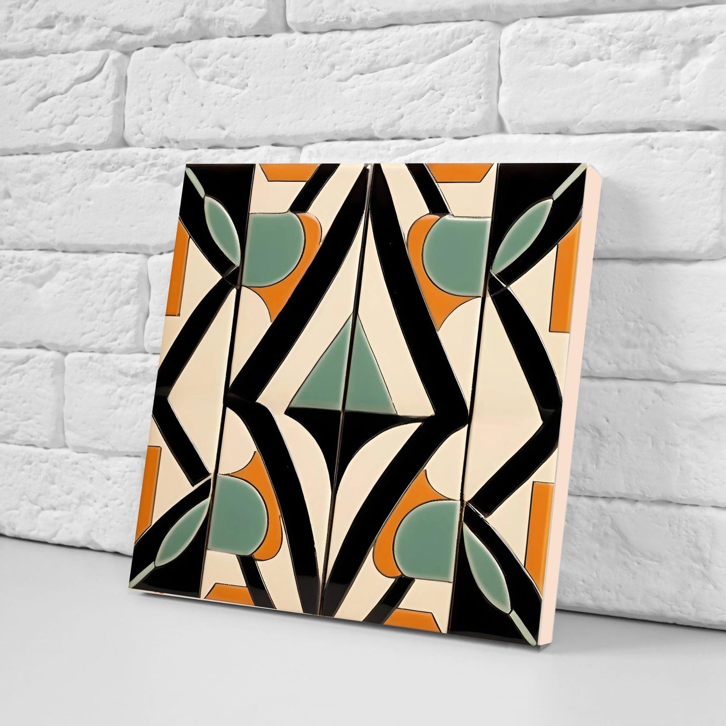 Art Deco Tile Backsplash - Set of 2 Retro Wall Decor Geometric Tiles - Kitchen, Bathroom, Sink Splashback,Shower Wall Art,Fireplace Tiles