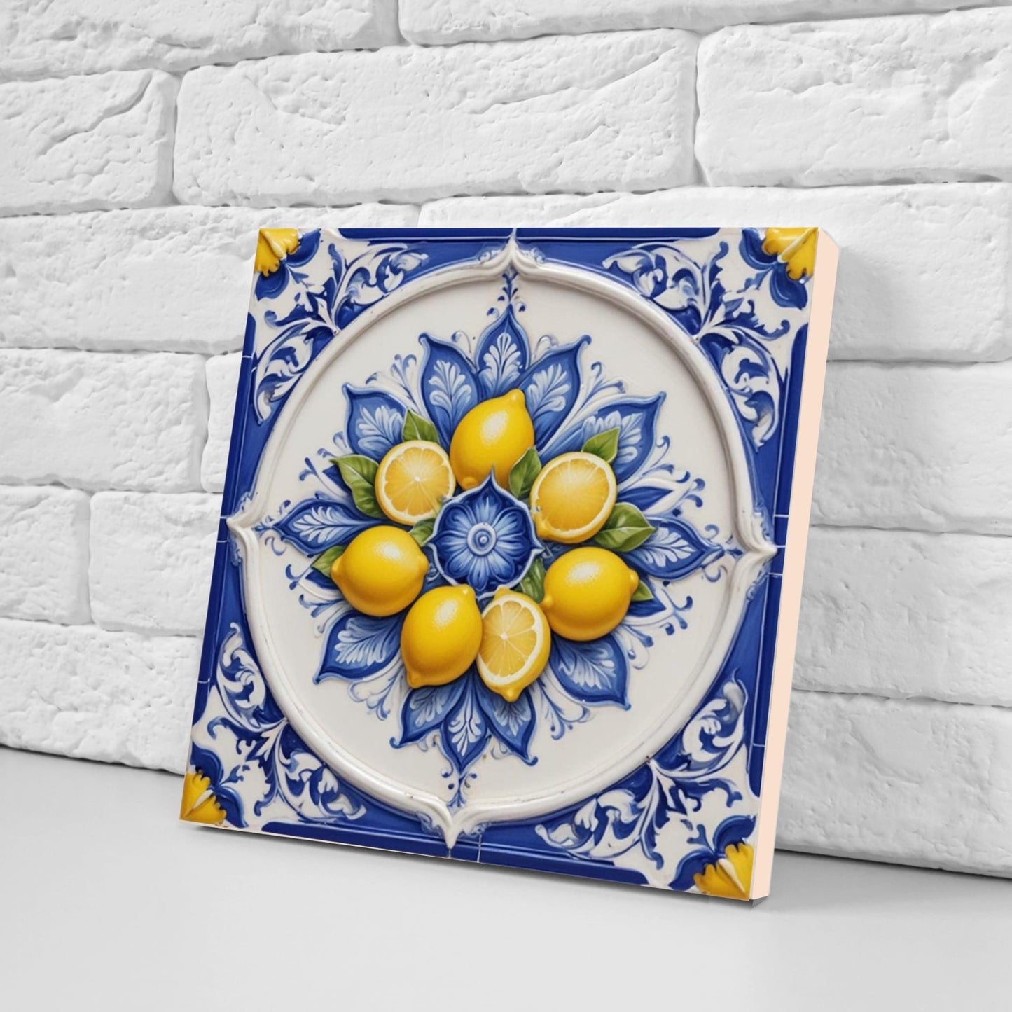 Italian Majolica Lemon Fruit Tiles - Set of 2 Sicilian Wall Decor Tiles - Kitchen Backsplash,Shower,Bathroom Art ,Fireplace,Sink Splashback