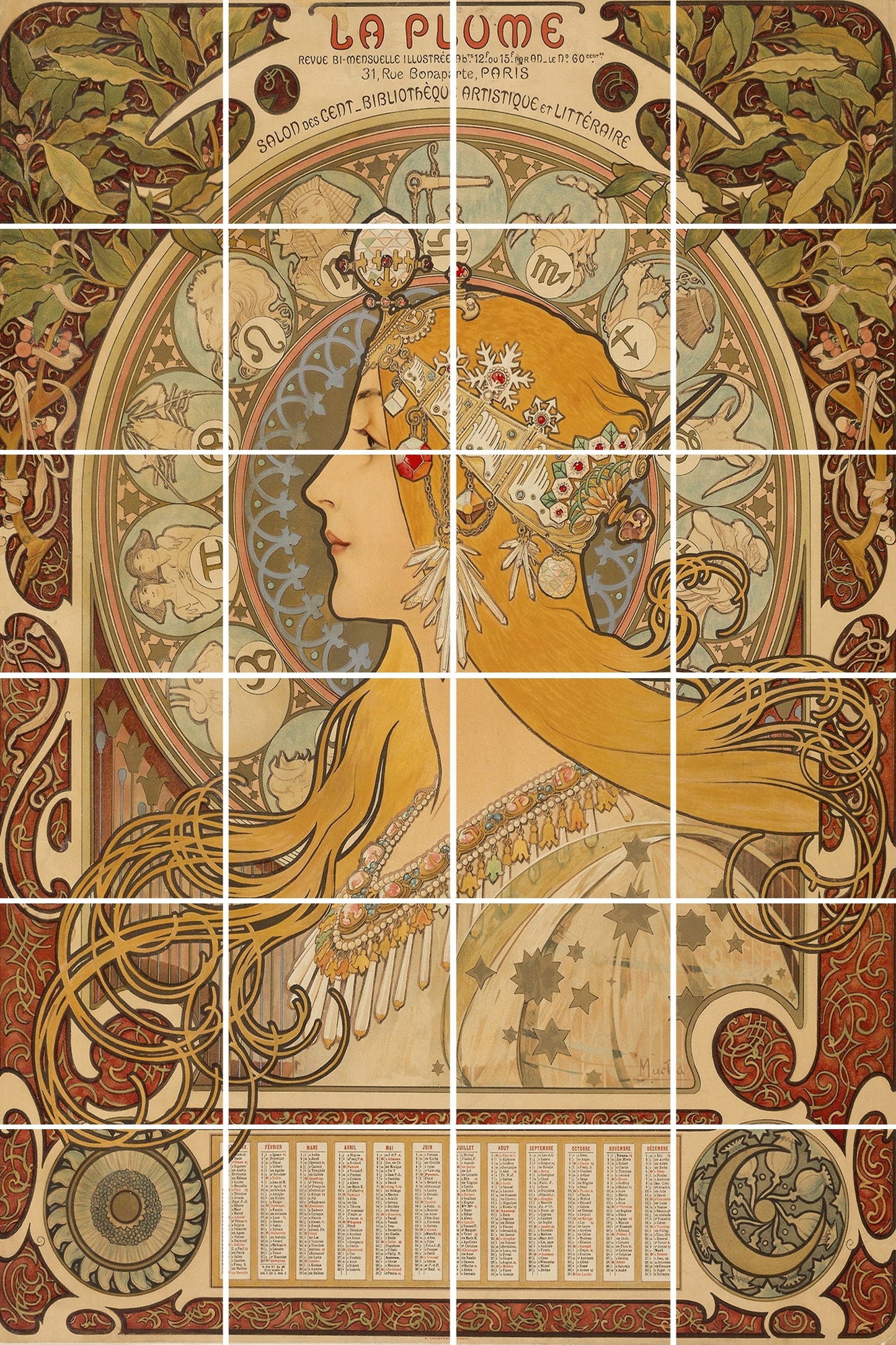 Tile Mural/Mosaic Ceramic Panel of Alphonse Mucha La Plume - Mucha wall print - Mucha wall art -Tile Mural - Gloss Tiles- Tile Mosaic